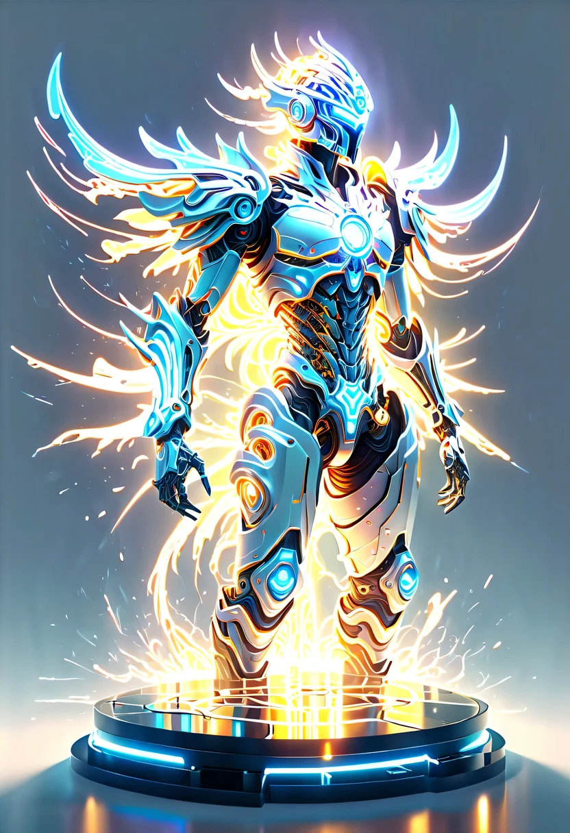 (battlefield:1.5),hyper detailed masterpiece,Dynamic,amazing quality,Floating super large ethereal warrior,,(Legendary Energy Light Warrior:1.5),future warrior,mechanical structure,Mechanical Warrior,liquid metal,Copper plate engraving,Sci-fi transparent ethereal warrior,Metallic,Retro cyberpunk,Surrealism,The Arthur effect, transparent body, Gradient translucent glass melt, Caustics, transparent glass texture, rainbow colors, Designed by Dietrams, simple, Shining with rich details, White background, industrial design, The studio lights up, c4d, Overclocked renderer, Clean shadows, 4K,cyberpunk,Holographic projection,fault art,mechanical aesthetics,neon lights,laser light,fluorescence,glow effect,liquid metal,Copper plate engraving,Unreal Engine