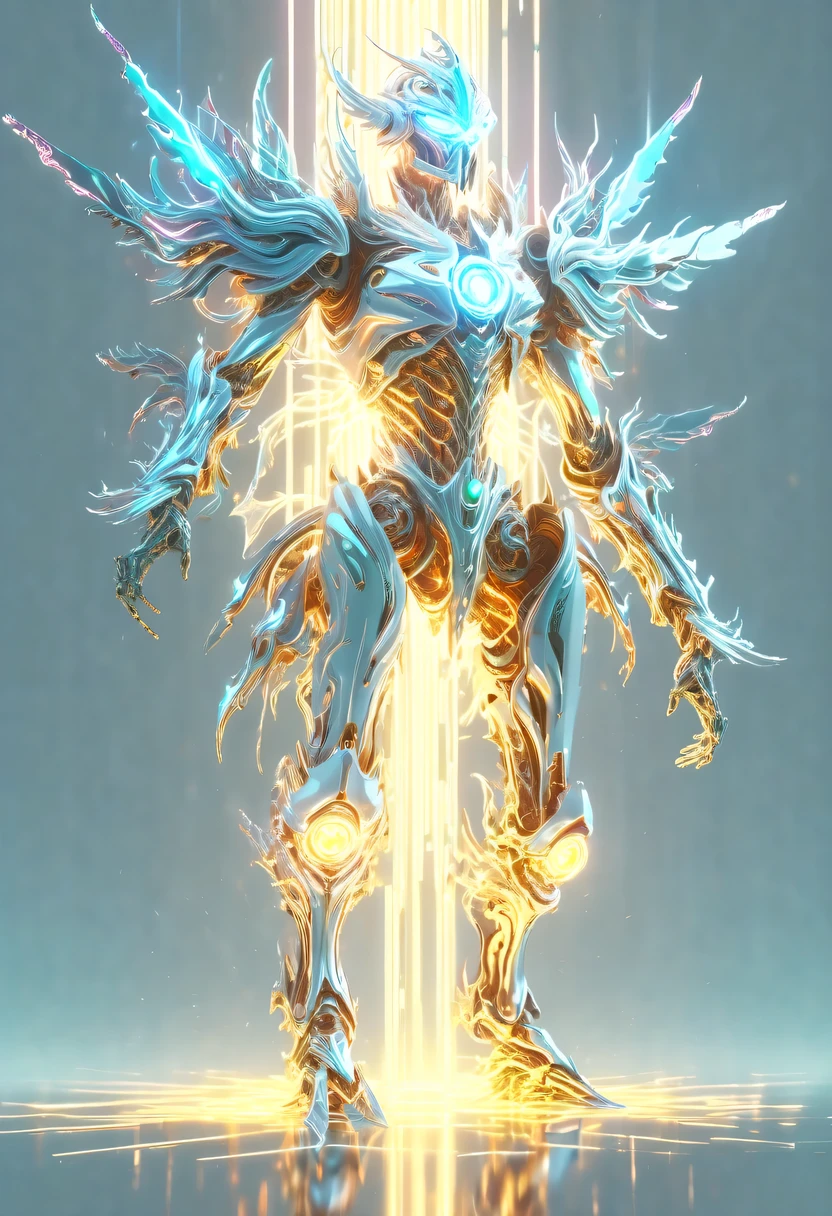 battlefield,hyper detailed masterpiece,Dynamic,amazing quality,Floating super large ethereal warrior,,(Legendary Energy Light Warrior:1.5),future warrior,mechanical structure,Mechanical Warrior,liquid metal,Copper plate engraving,Sci-fi transparent ethereal warrior,Metallic,Retro cyberpunk,Surrealism,The Arthur effect, transparent body, Gradient translucent glass melt, Caustics, transparent glass texture, rainbow colors, Designed by Dietrams, simple, Shining with rich details, White background, industrial design, The studio lights up, c4d, Overclocked renderer, Clean shadows, 4K,cyberpunk,Holographic projection,fault art,mechanical aesthetics,neon lights,laser light,fluorescence,glow effect,liquid metal,Copper plate engraving,Unreal Engine