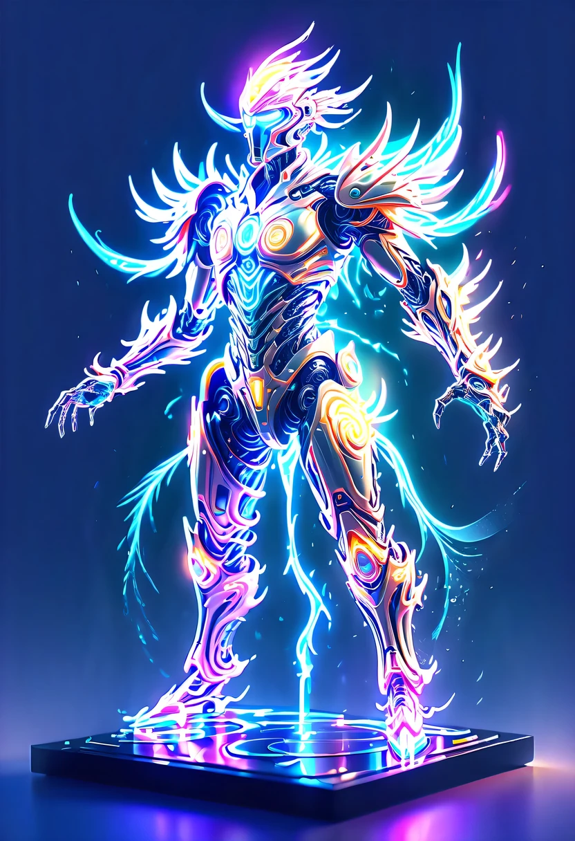 hyper detailed masterpiece,Dynamic,amazing quality,Floating super large ethereal warrior,,(Legendary Energy Light Warrior:1.5),future warrior,mechanical structure,Mechanical Warrior,liquid metal,Copper plate engraving,Sci-fi transparent ethereal warrior,Metallic,Retro cyberpunk,Surrealism,The Arthur effect, transparent body, Gradient translucent glass melt, Caustics, transparent glass texture, rainbow colors, Designed by Dietrams, simple, Shining with rich details, White background, industrial design, The studio lights up, c4d, Overclocked renderer, Clean shadows, 4K,cyberpunk,Holographic projection,fault art,mechanical aesthetics,neon lights,laser light,fluorescence,glow effect,liquid metal,Copper plate engraving,Unreal Engine