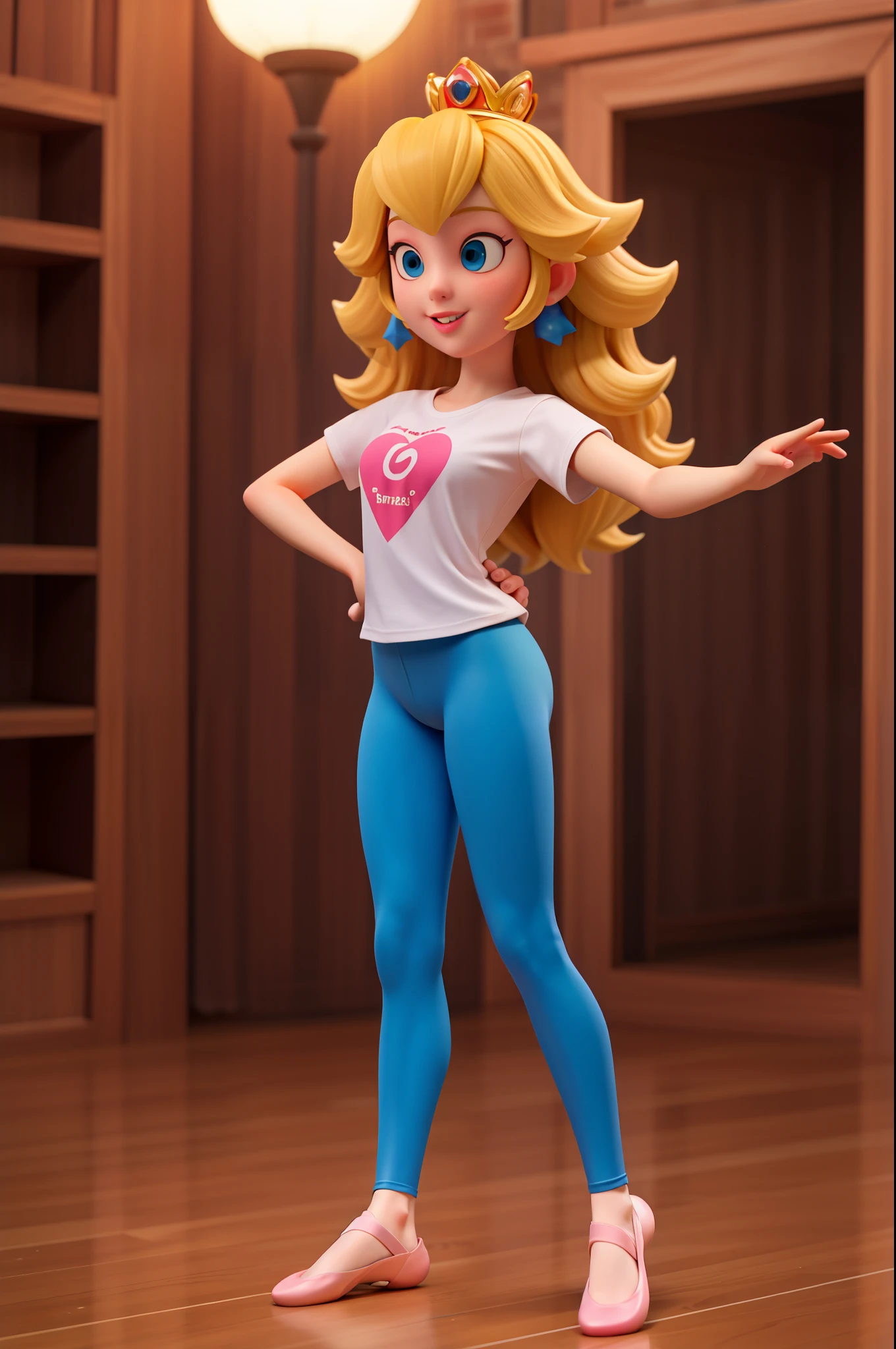 princess peach,ballet pants,bright tan leggings,t shirt