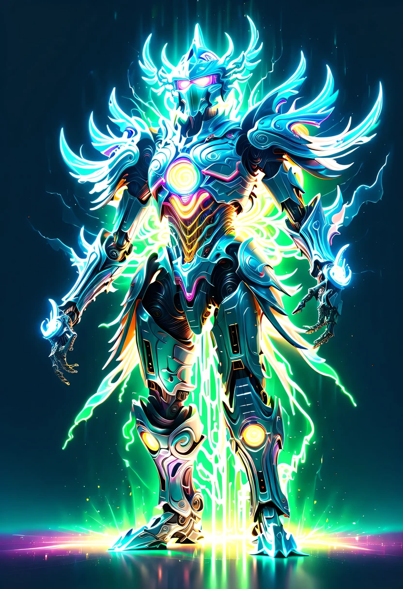 pastel tones，Light style，Comfortable and calm，nature，warm and cozy，garden，hyper detailed masterpiece，Dynamic，amazing quality，Floating super large ethereal warrior，，(Legendary Energy Light Warrior:1.5)，future warrior，mechanical structure，Mechanical Warrior，liquid metal，Copper plate engraving，Sci-fi transparent ethereal warrior，Metallic，Retro cyberpunk，Surrealism，The Arthur effect, transparent body, Gradient translucent glass melt, Caustics, transparent glass texture, rainbow colors, Designed by Dietrams, simple, Shining with rich details, White background, industrial design, The studio lights up, c4d, Overclocked renderer, Clean shadows, 4K，cyberpunk，Holographic projection，fault art，mechanical aesthetics，neon lights，laser light，fluorescence，glow effect，liquid metal，Copper plate engraving，Unreal Engine