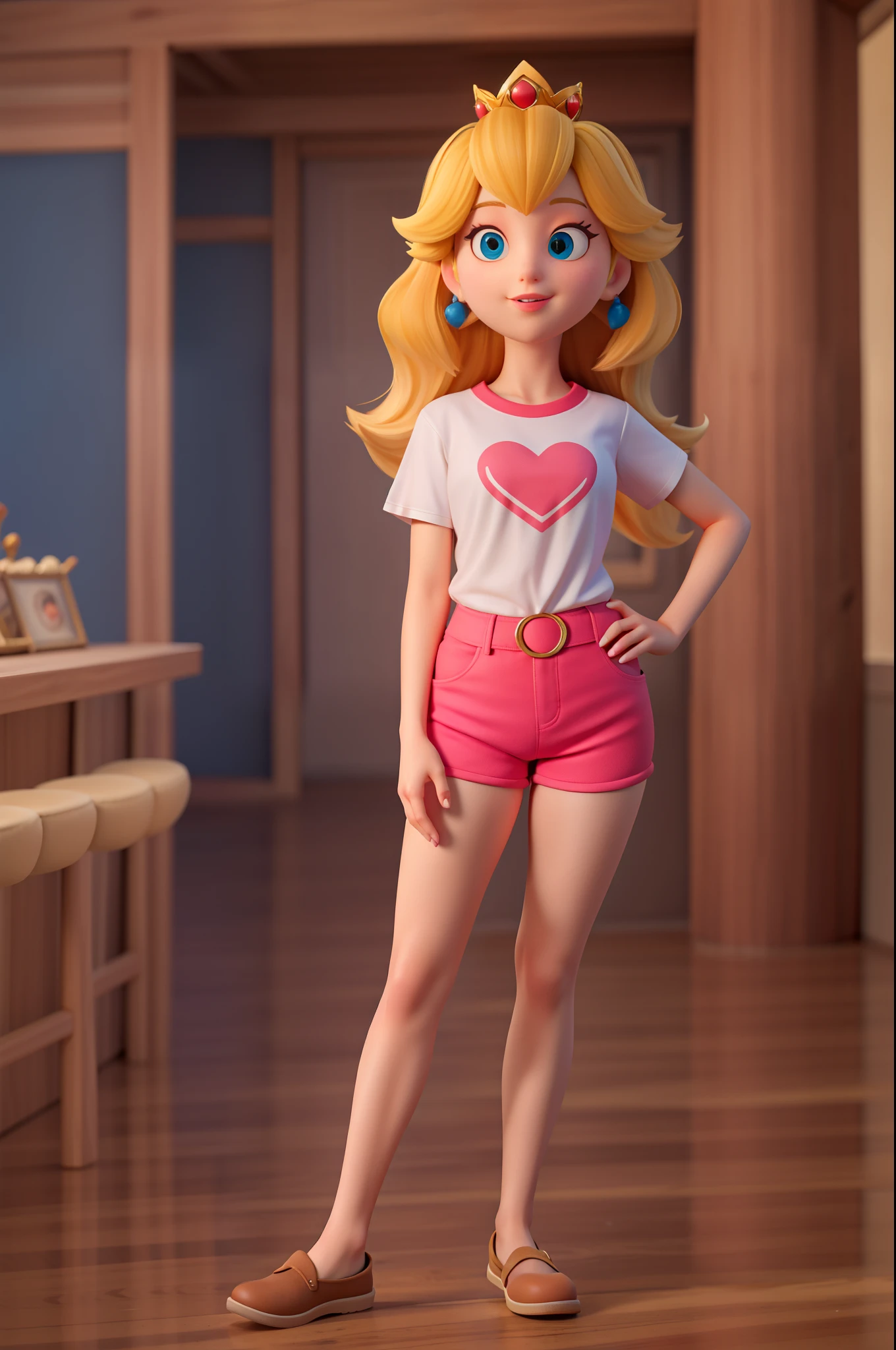 princess peach,Bright tan shorts,t shirt