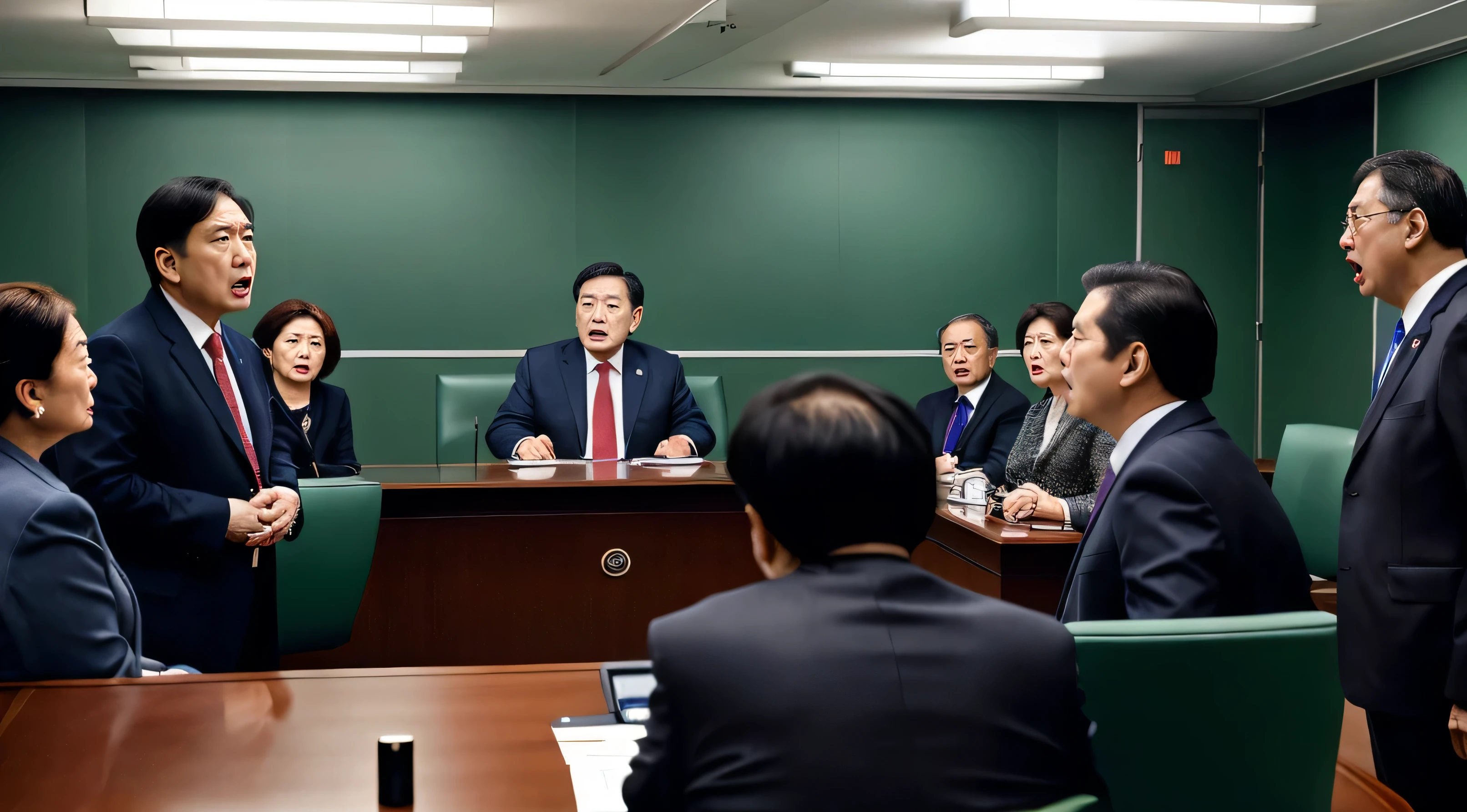 angry face、Politicians in heated debate、middle aged、elder、conference room、High resolution、