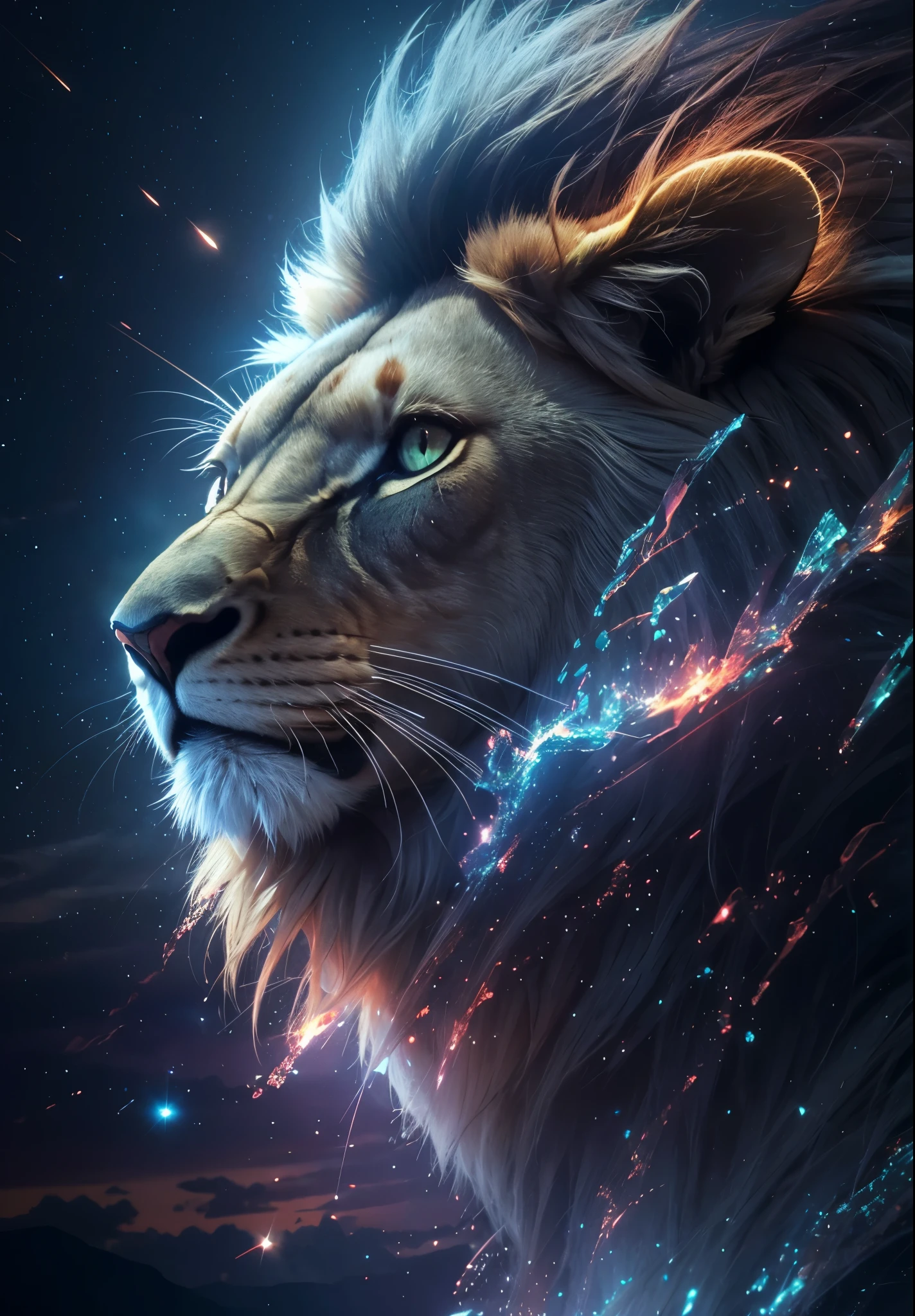 Lion, Divine Lion, naturais, Natureza, Natureza, Linda, renderizado, fotorrealista, UltraHD, 4k, texturasdetalhadas, thunders, sombras detalhadas, cores detalhadas, por do sol, sol se pondo, Sunset, Natureza Linda, Great Divine, por do sol, contraste detalhado, contraste realista, high resolution, cores detalhadas, fogo, eletricidade, divina criatura, 8k, Detailed Realistic, 16K, 8K, HD, contraste detalhado, contraste realista, high resolution, cores detalhadas, fogo, eletricidade, divina criatura, 8k, Detailed Realistic, Elegante,