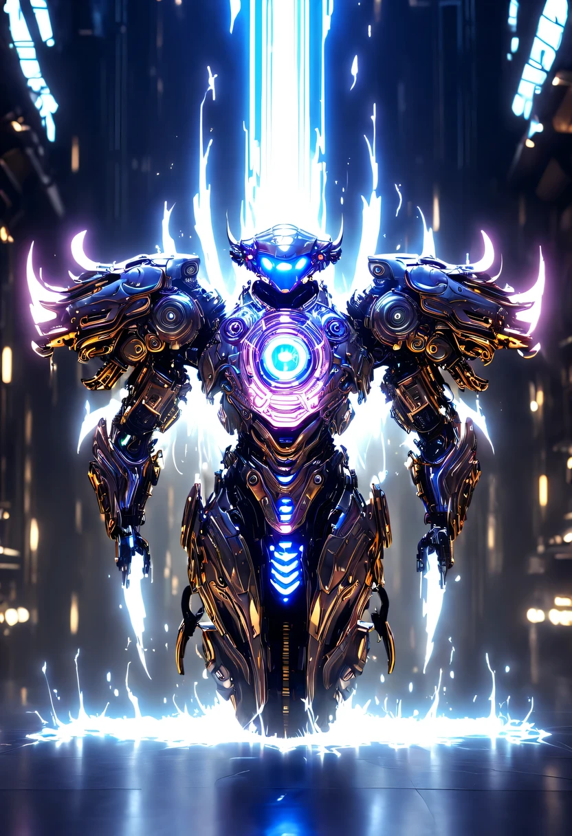 (Legendary Energy Light Shield:1.5)，Sci-fi transparent ethereal shield，future warrior，Mechanical Warrior，mechanical structure，cyberpunk，Holographic projection，fault art，mechanical aesthetics，neon lights，laser light，fluorescence，glow effect，liquid metal，Copper plate engraving，Unreal Engine