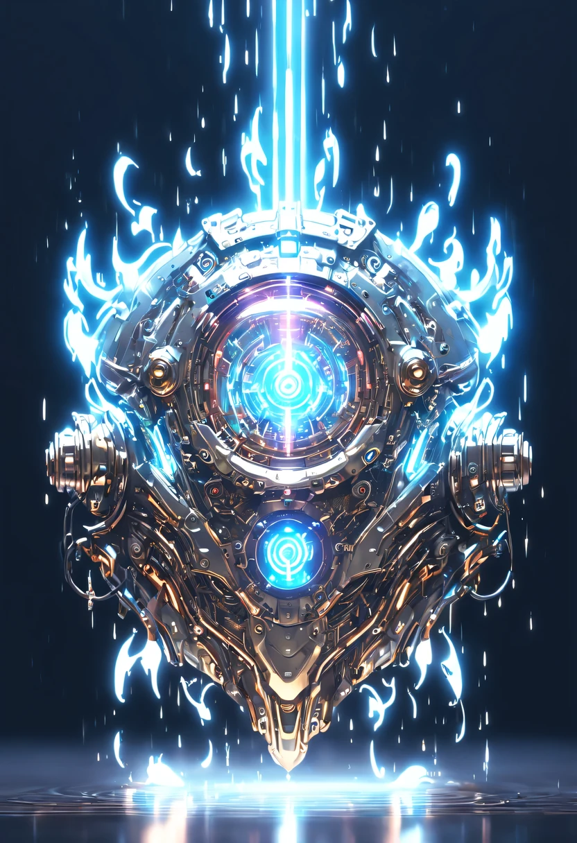 (Legendary Energy Light Shield:1.5)，Sci-fi transparent ethereal shield，future warrior，Mechanical Warrior，mechanical structure，cyberpunk，Holographic projection，fault art，mechanical aesthetics，neon lights，laser light，fluorescence，glow effect，liquid metal，Copper plate engraving，Unreal Engine