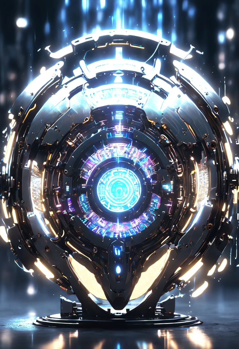 (Legendary Energy Light Shield:1.5),Sci-fi transparent ethereal shield,future warrior,Mechanical Warrior,mechanical structure,cyberpunk,Holographic projection,fault art,mechanical aesthetics,neon lights,laser light,fluorescence,glow effect,liquid metal,Copper plate engraving,Unreal Engine