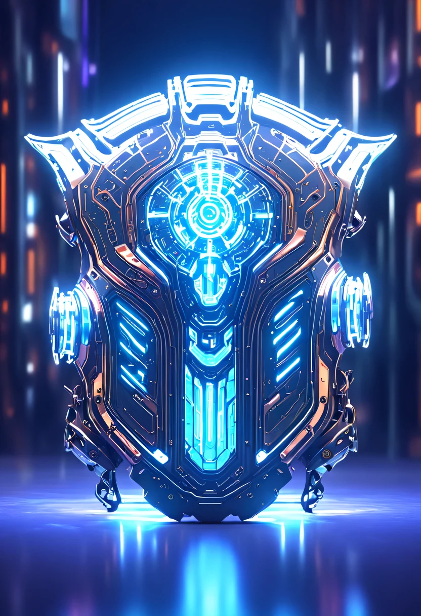 (Legendary Energy Light Shield:1.5),Sci-fi transparent ethereal shield,future warrior,Mechanical Warrior,mechanical structure,cyberpunk,Holographic projection,fault art,mechanical aesthetics,neon lights,laser light,fluorescence,glow effect,liquid metal,Copper plate engraving,Unreal Engine