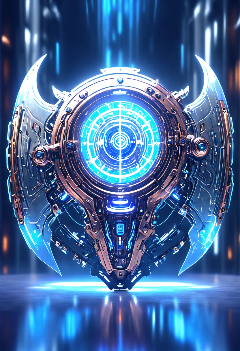 (Legendary Energy Light Shield:1.5),Sci-fi transparent ethereal shield,future warrior,Mechanical Warrior,mechanical structure,cyberpunk,Holographic projection,fault art,mechanical aesthetics,neon lights,laser light,fluorescence,glow effect,liquid metal,Copper plate engraving,Unreal Engine