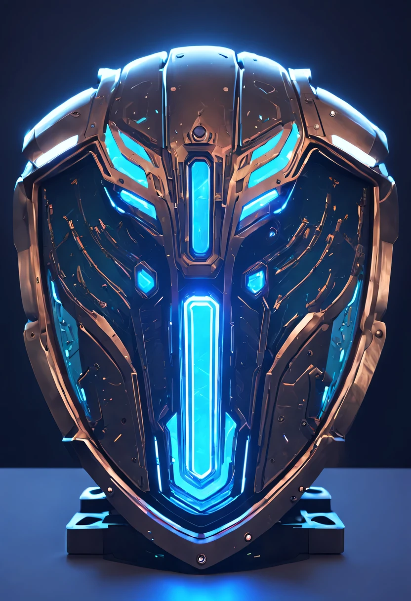 (Legendary Energy Light Shield:1.5)，Sci-fi transparent ethereal shield，future warrior，Mechanical Warrior，mechanical structure，cyberpunk，Holographic projection，fault art，mechanical aesthetics，neon lights，laser light，fluorescence，glow effect，liquid metal，Copper plate engraving，Unreal Engine