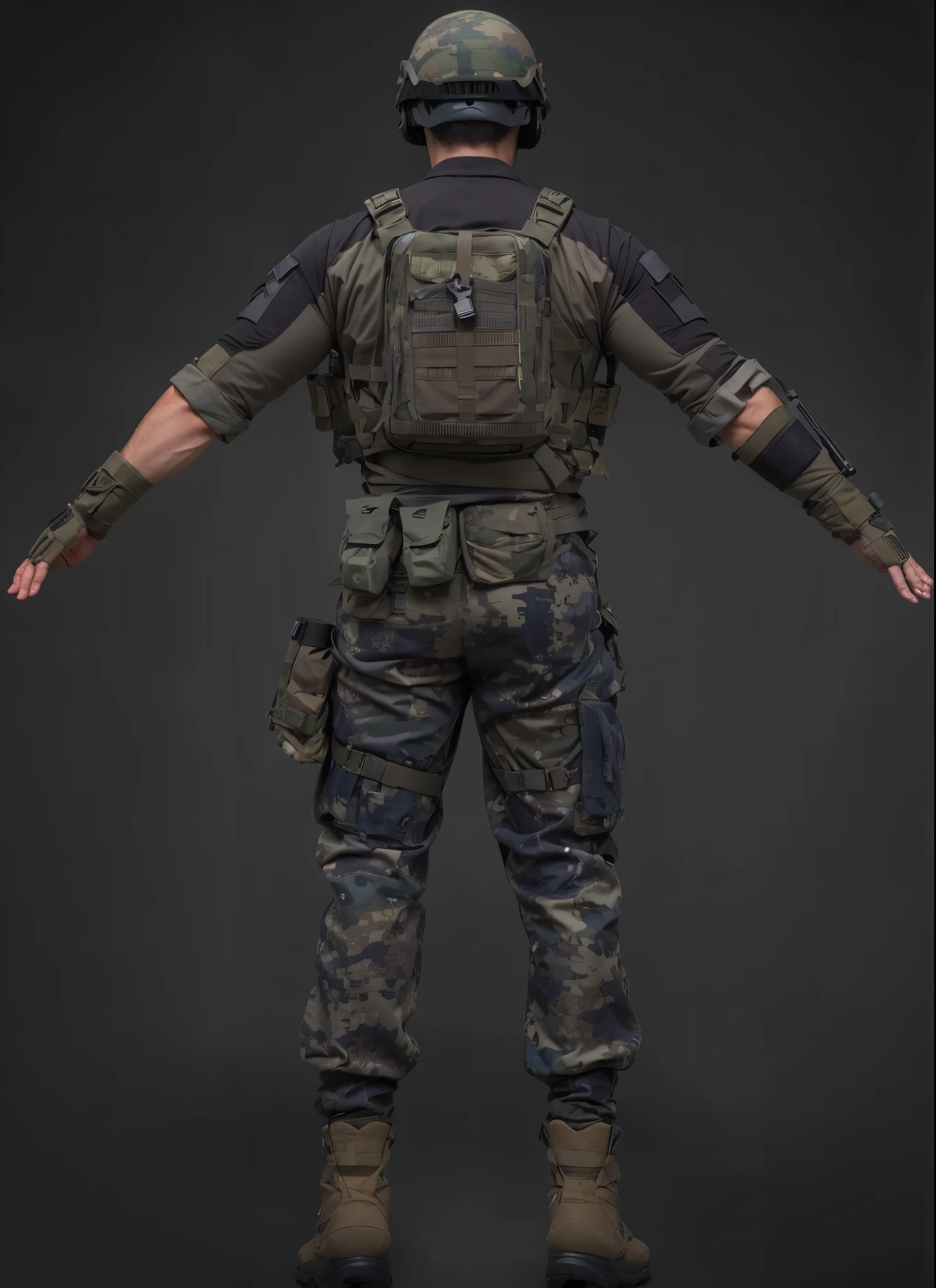 (masterpiece),(best quality:1.0),(ultra highres:1.0),  1 man , special forces, back , tactical helmet, camouflage pants, wallpaper 8k, full body