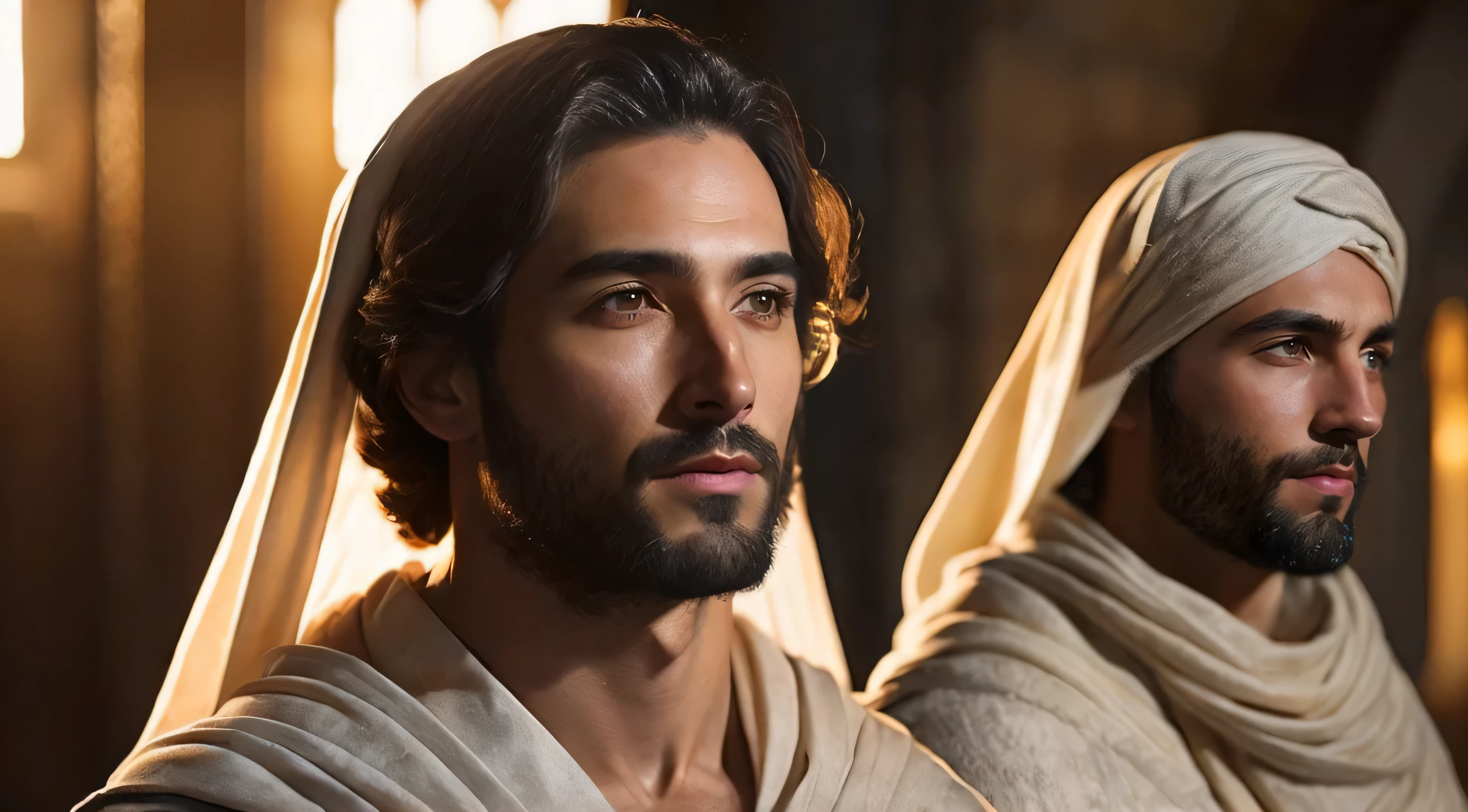 Ancient Israel、Biblical times、1st century、close、(((Disciples listen to short-haired Jesus Christ)))、8K、Live shooting、highest quality、masterpiece:1.5、ultra-lightweighthigh-resolution、photogenuineistic:1.5、cinematic light、soft volume lighting:1.5、genuine、photogenuineistic:1、be familiar withな皮膚、professional lighting、photograph、sharp focus、be familiar with、professional lighting、photon mapping、be familiar withで複雑な環境、非常にbe familiar with、highest quality、美術的なphotograph、photogenuineisticなコンセプトアート、Cinematic perfect light with soft natural volume、mid journey、be familiar withな手、