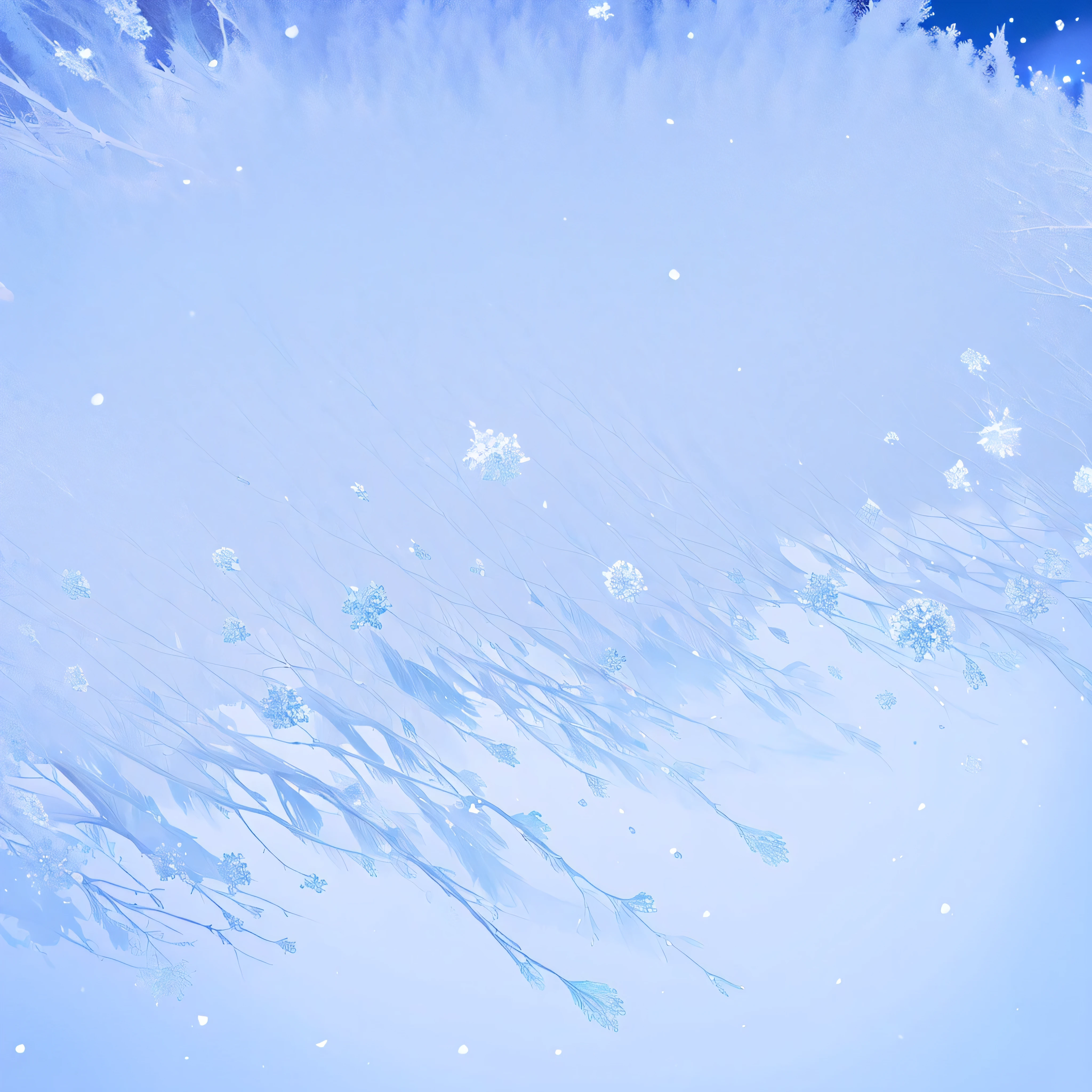(Light blue-white tones,Shocking and magnificent uninhabited landscape,Silent Snow City World),quiet,healing feeling,((Falling white feathers)),snowflake crystal structure,(best quality,masterpiece,Extremely complex and exquisite details),scenography