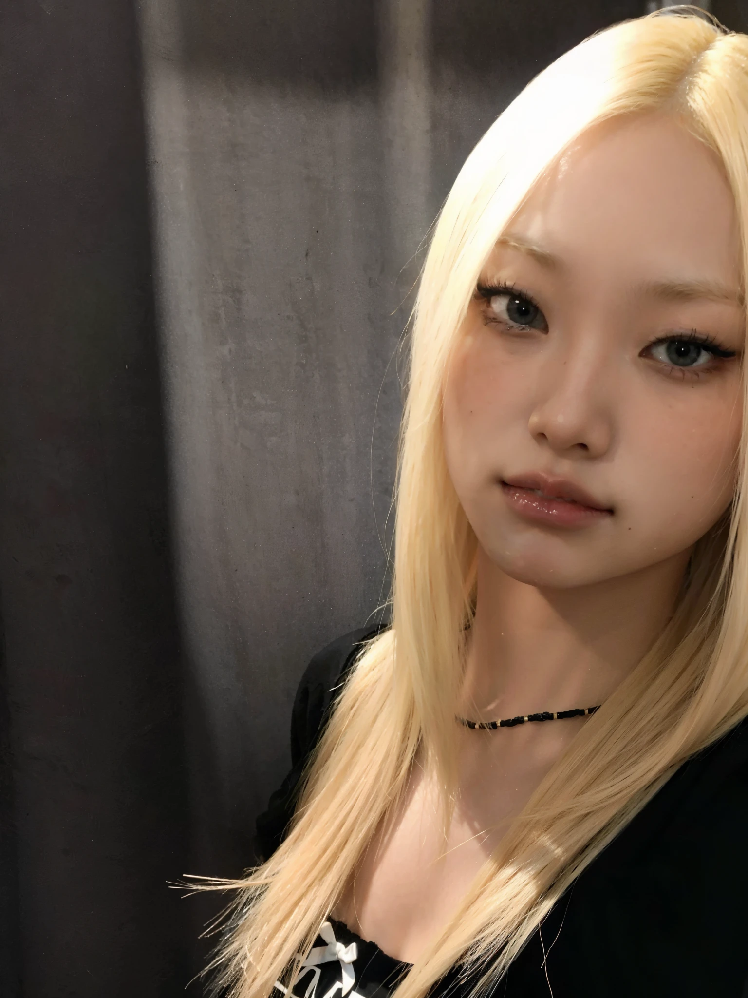Mujer rubia con cabello largo y camisa negra posando para una foto, portrait of jossi de blackpink, parque roseanne de blackpink, jossi de blackpink, muchacha coreana, ulzzang, con pelo largo y rubio, Lalisa Manoban de Blackpink, very very pale blonde hair, cruel korean gothic girl, peinado de corte hime blanco, heonhwa choe