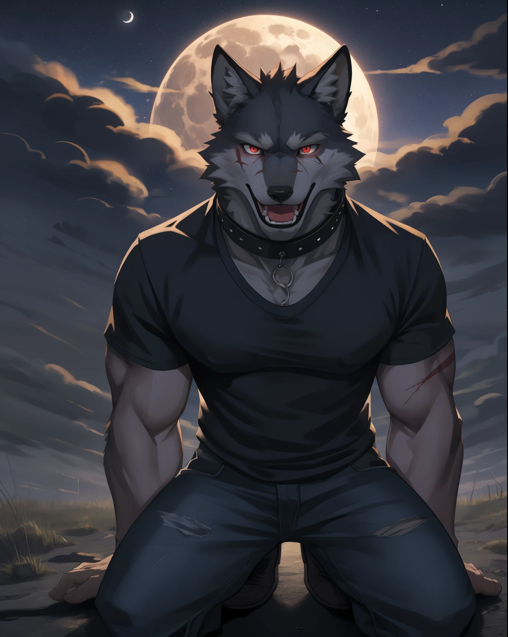 Werewolf, Digital, (Check shirt:1.3), (Torn Shirt:1.4), (Torn Pants:1.1), (shirtless:1.1)
, (Standing with dignity:1.5), Show off your teeth, (long dick:1.45), (erection:1.45), (pre-cum:1.9)
, Moonlight Forest, (Red Moon:1.2), full moon ,great physique,Strong arms, manly, bodybuilder
, (mens G-String:1.1), (close:1.5)