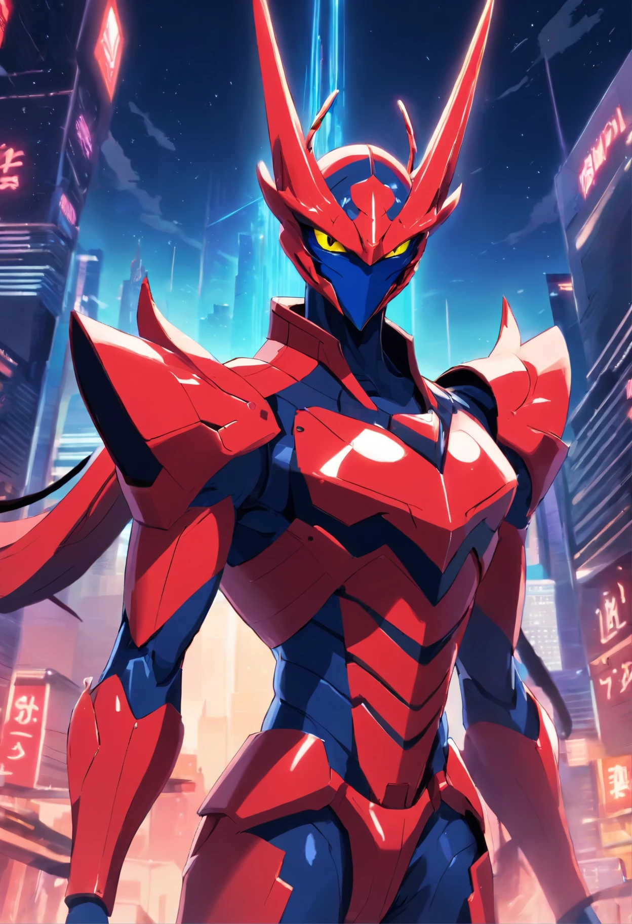 Description: General Zorak is an imposing villain with black and red armor, destacando sua autoridade. His eyes sparkle with ambition. Na imagem, He has a defiant expression, surrounded by his intergalactic army.