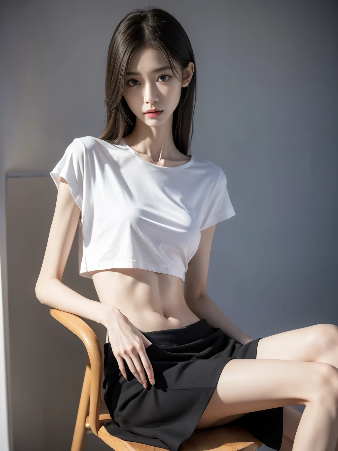 (Small underboob,Tomboyish,small heads)), (Well-defined abs: 1.1), (perfect bodies: 1.1), (shoulder length straight short hair: 1.2), black hair,attractive collarbone，（极其细致的CG 8k壁纸），（Extremely refined and beautiful），（masterpiece），（best qualtiy:1.5），（超高分辨率:1.5），fully body，[A high resolution]，cheerfulness，smile，Smooth and flawless fair skin，ultra - detailed ，Elongated legs，（Small breasts:1.1),Flat chest,Slim，emaciated，(white yoga top tank:1.3)，(white yoga short pants:1.3),(camel toe:1.3),In a spacious gym,Modern decoration style gym,(Various fitness equipment:1.5),dumbbells,treadmill,Close shot,Bright light,(close eyes:1.5), (open mouth:1.2) ,(female orgasmic:1.5), (blush:1.3)，(head up:1.2),from front,squatting,m-legs,(sweat:1.6),hands behind head
