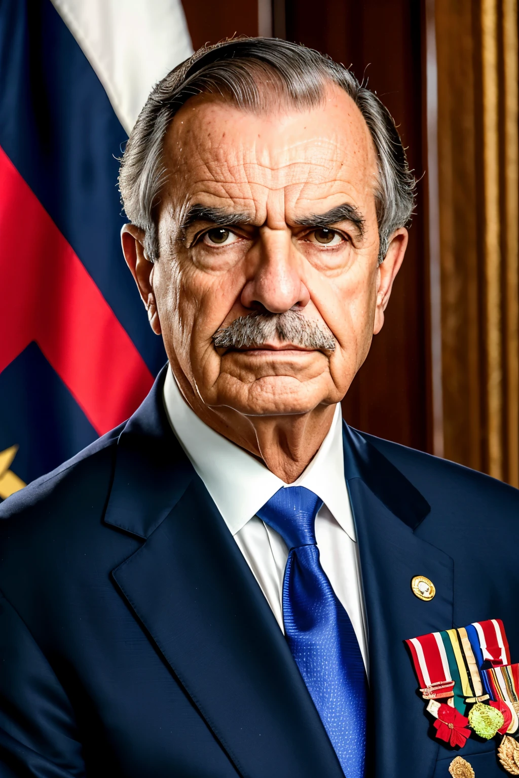 Ultra realistic 4k portrait of President Luiz Inácio da Silva, with his hand outstretched, involved in a significant political moment. The setting should evoke an atmosphere of power and seriousness, with the use of muted colors and a formal backdrop. Lighting should be even and unobtrusive, allowing for sharp focus on the President's expressive features, such as his eyebrows furrowed in concentration and his piercing eyes. (formal attire, serious expression, presidential insignia, flags in the background, respectful composition)
Ultra realistic 4k portrait of President Luiz Inácio da Silva, extending his hand in a gesture of calm and assured leadership