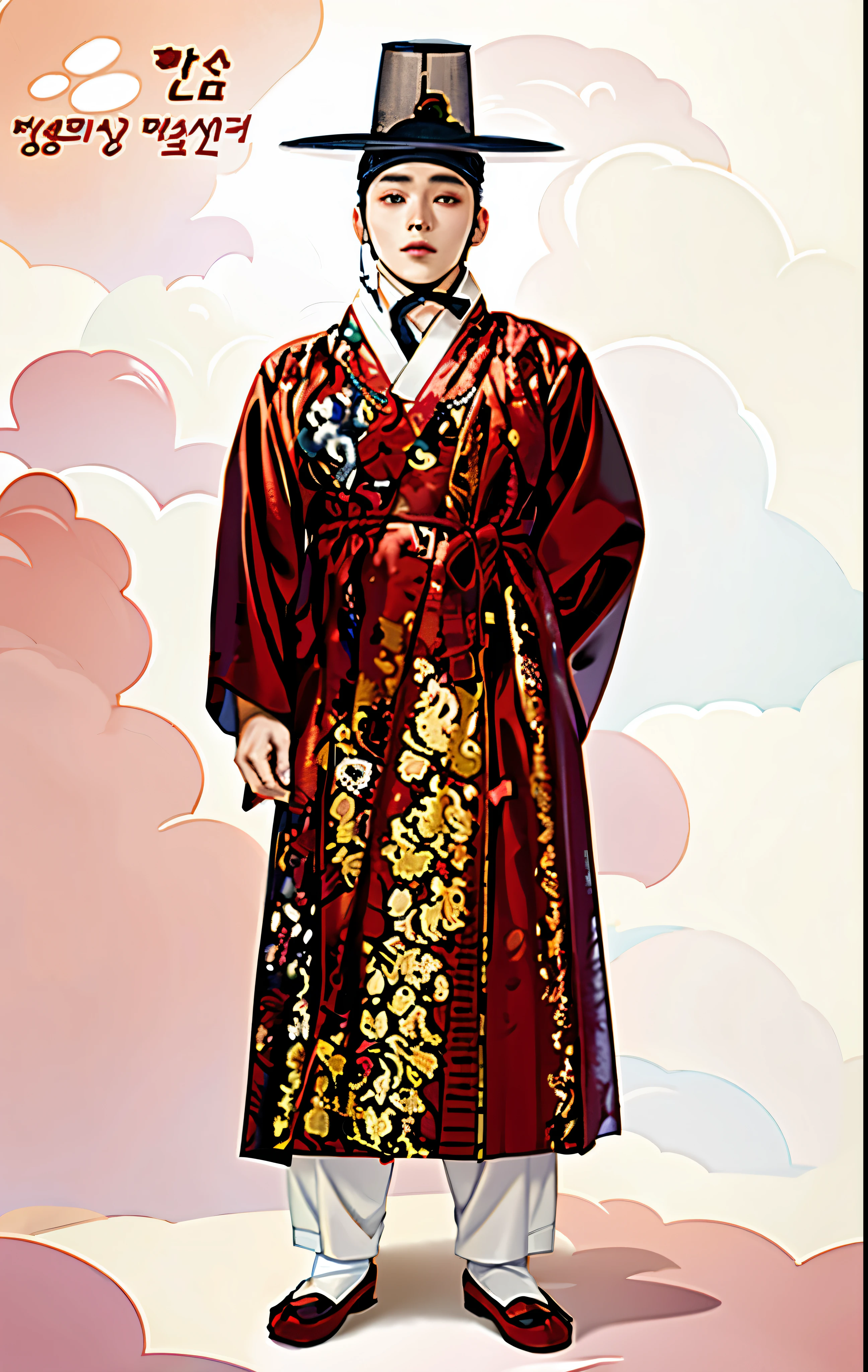 Man raped wearing red robe and black hat, he is a book, Songs inspired by Shin Yun-bok, Songs inspired by Shin Saimdang, traditional clothes, korean he is a book, brocade gown, traditional clothes, he is a book apron, Wear authentic attire, Inspired by Yang Borun, classic gown, Height 165 cm, traditional clothes