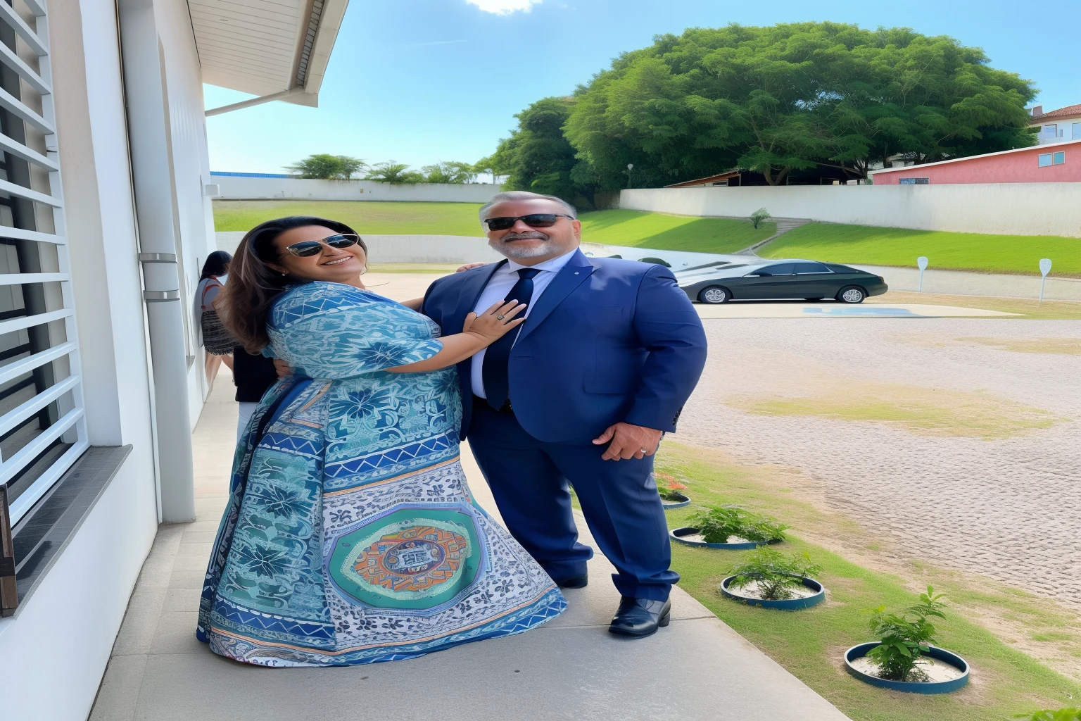 There is a man and a woman outside a building, Mom and Dad, powder Nándor Katona, lovely couple, beautiful scenery, malika favre, celebrando um casamento ilegal, by Fernando Gerassi, Com Godray, inspirado em Francis Souza, vestindo um terno ornamentado, capturado no iphone, foto tirada em 2 0 2 0
