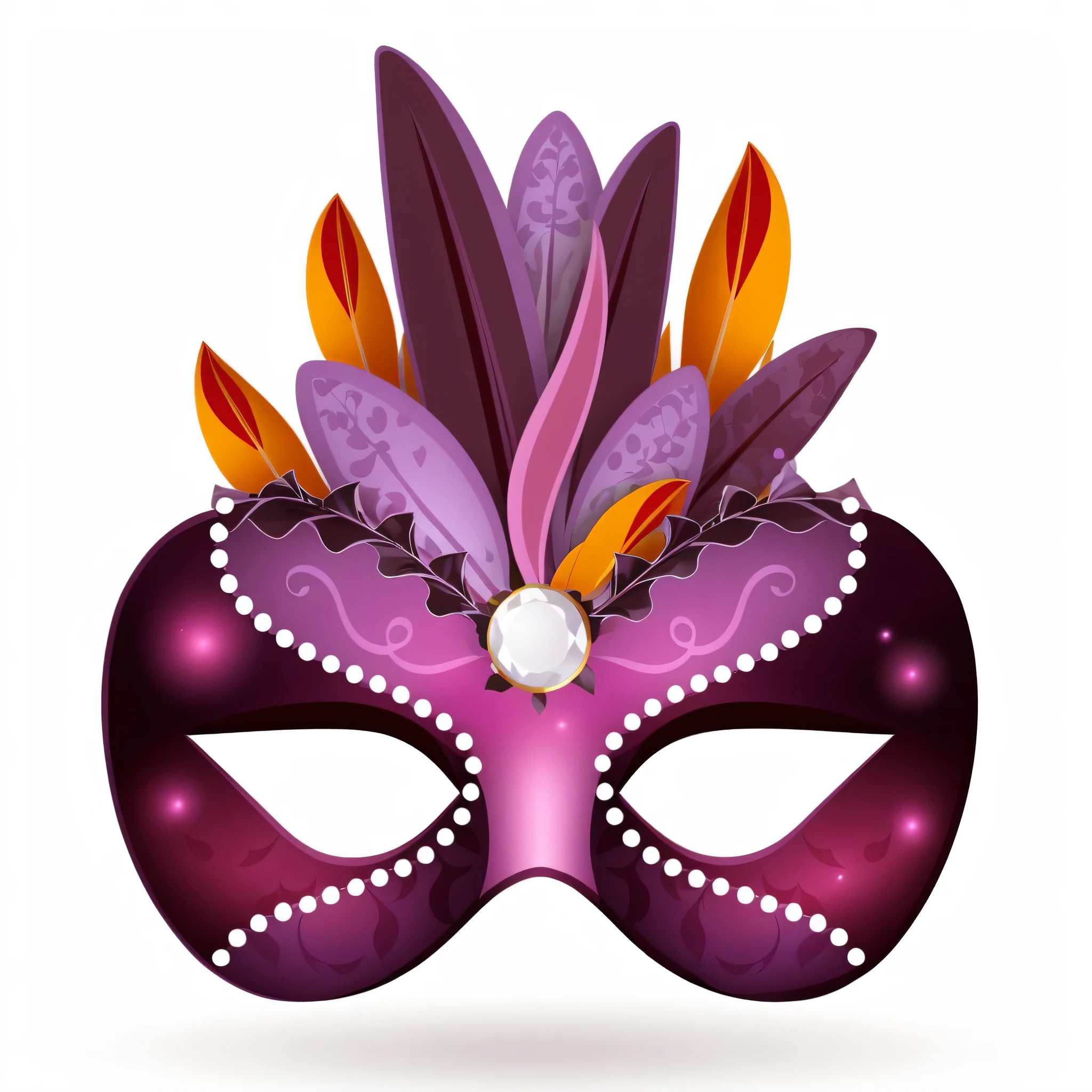purple mask with feathers and pearls on a white background, carnival mascarar, wearing a jeweled mascara, masquerade mascarar, venetian mascarar, mascarar, flower mascarar, ornate mascarar, detailed mascarar, theater mascarar, Masqua, ( ( mascarar ) ), vega mascarar, extravagantemente decorado, Vector illustration, high illustration detailed, intricate mascarar, illustration detailed