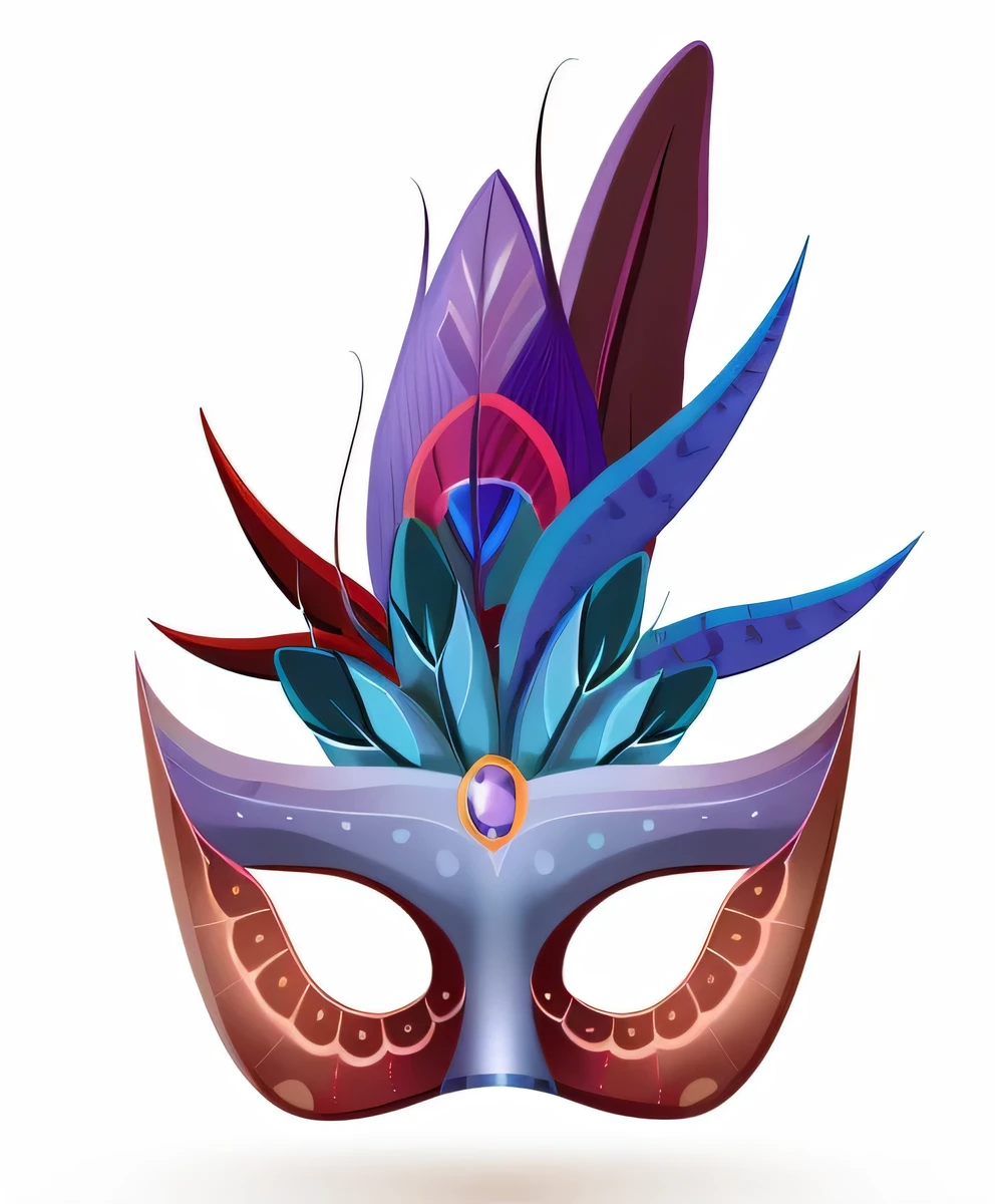um close de um mascarar com penas em um fundo branco, carnival mascarar, ornate mascarar, mascarar, masquerade mascarar, wearing a jeweled mascara, detailed mascarar, venetian mascarar, flower mascarar, theater mascarar, intricate mascarar, Masqua, vega mascarar, pointy mascarar, ( ( mascarar ) ), Vector illustration, stylized digital illustration, bird mascarar