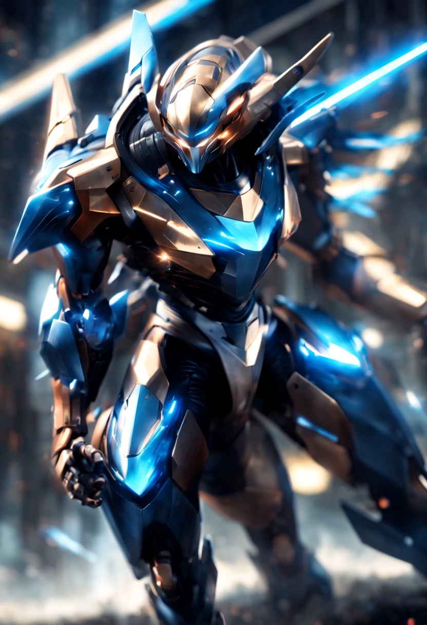 (a futuristic robot:1.1),(mecha warrior),(shiny metallic armor),(glowing blue eyes), (mechanical limbs:1.1),(powerful laser cannons),(jet thrusters:1.1),(futuristic cityscape background),(dystopian atmosphere:1.1),(epic battle),(dramatic lighting:1.1),(dynamic pose),(motion blur),(ultra-detailed),(vivid colors),(sci-fi:1.2)