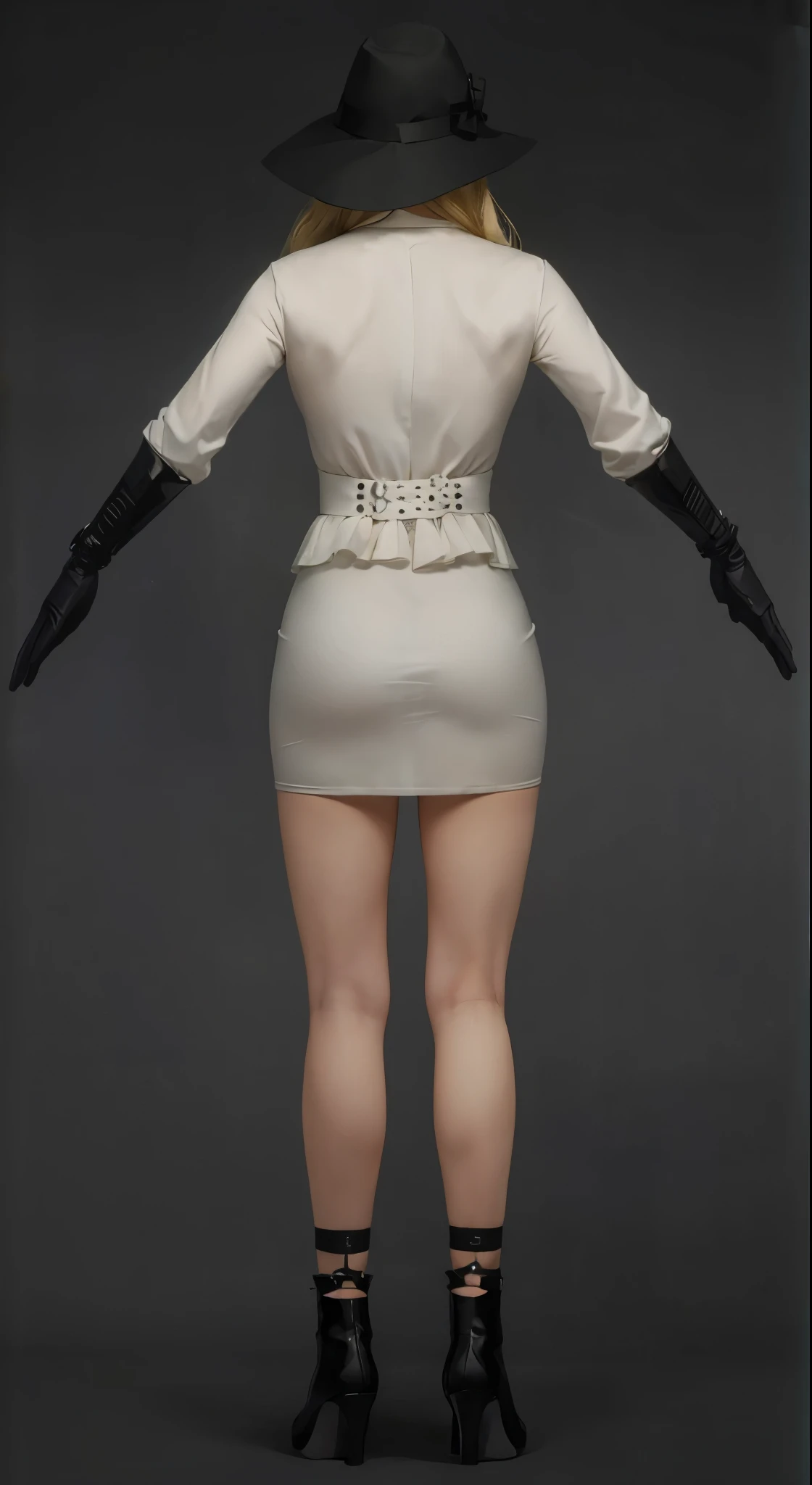 (masterpiece),(best quality:1.0),(ultra highres:1.0), sexy girl, detailed beautiful, hat, back, sexy ass,white dress, skinny, wallpaper 8k, full body