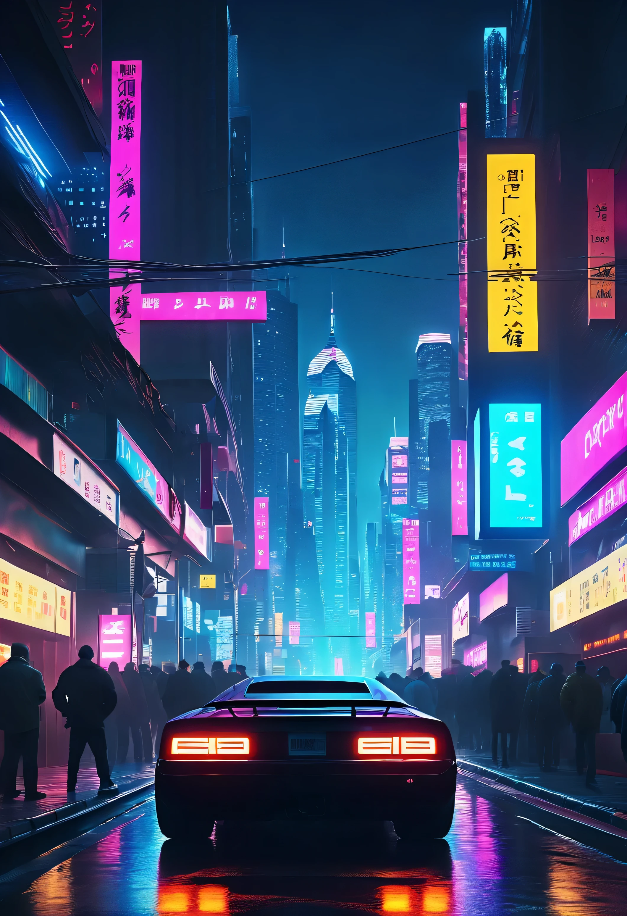 (Best image quality,4K,8 TAUSEND,High Resolution,Meisterwerk:1.2),ultradetailliert,(lebensecht,lebensecht,lebensecht:1.37)。Kreatives Tapetendesign,Extremely aesthetic, Cyberpunk-Stadt, neon Farben, beschwingt
