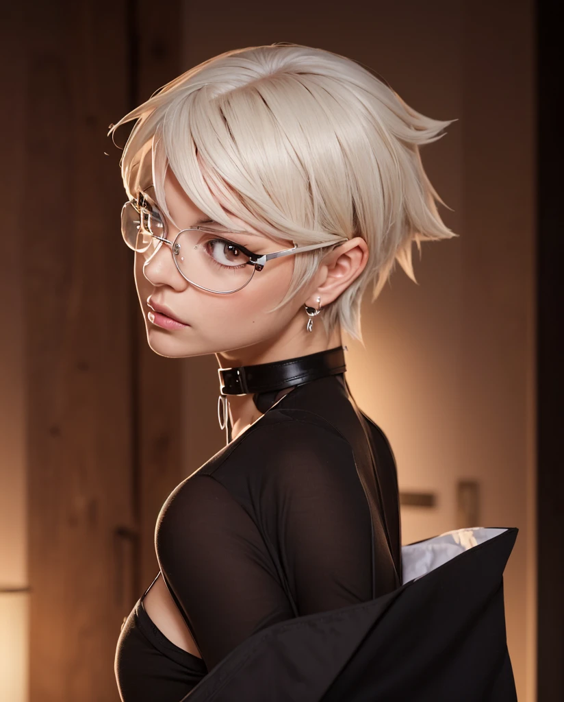 (highres:1.2),(realistic:1.37),ultra-detailed,professional,vivid colors,sharp focus,physically-based rendering,bokeh,portraits,(gorgeous:1.1) woman,(stunning:1.1) beauty,(short hair),(beautiful face),(sexy appearance),(glasses),(sexy outfit),(seductive look)