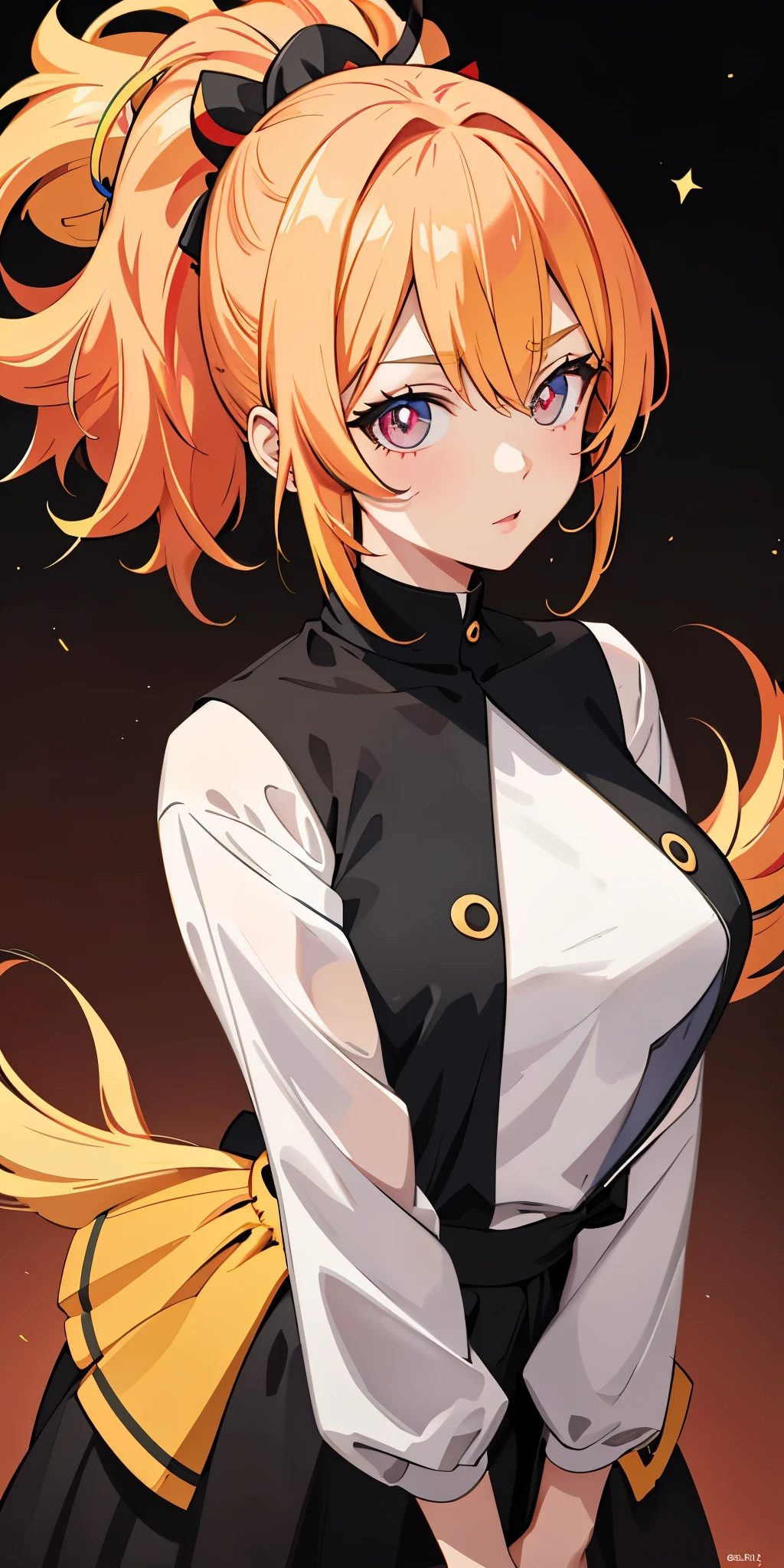 highlighted hair, multicolored hair, ponytail, Kanzashi, star-shaped pupils, anime, UHD, high detail, Best quality, a high resolution, 8K,nsfv,nipple,1 girl