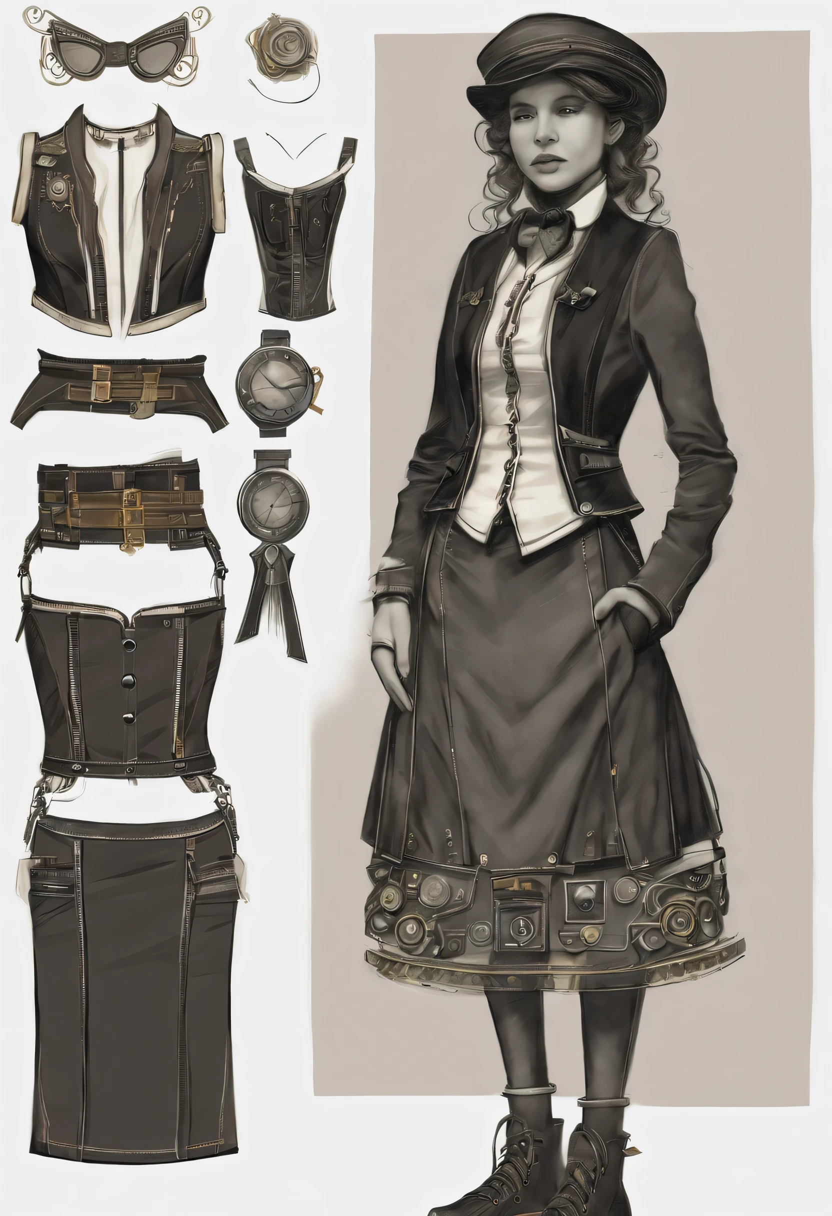beautiful black woman, Brazilian style, in a steampunk outfit,full body,(masterpiece: 1.2), (best quality: 1.3), standing Lofi Bioshock Steampunk Portrait, Bioshock Infinite Art Style, Bioshock Infinite Style, Lofi Steampunk Bioshock Portrait, Portrait of Lady Mechanika, Evil Steampunk Pyromancer Woman, High Quality Steampunk Art, Magic and Steam - Punk Inspired, Bioshock Art Style, full body in all positions for animation, from front, back and profile, and back showed the hair without seeing the face, zitai pose,various views --auto --s2