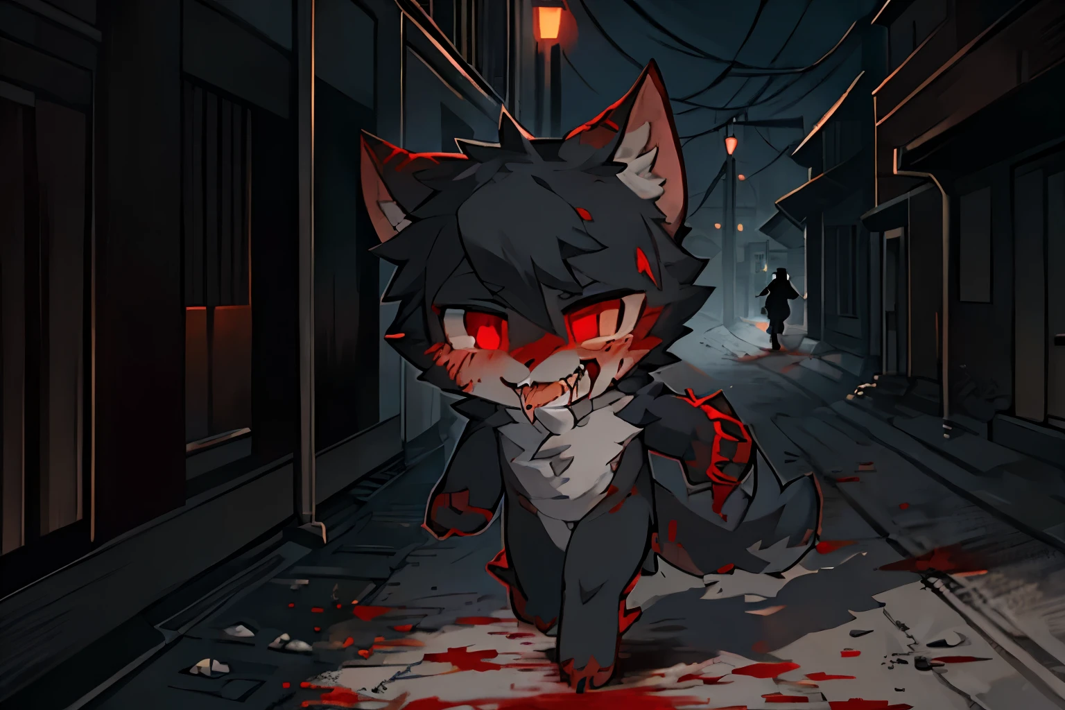 he is a vampire，It&#39;s very cold just walking on the road in the middle of the night. There&#39;s blood in your mouth.