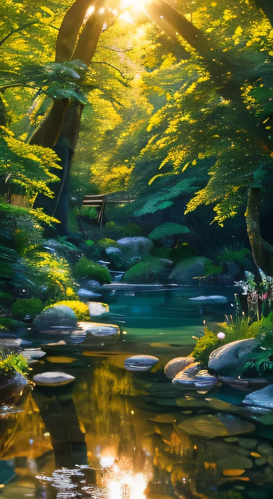 Um pequeno jardim com piscina natural, simulando um lago, em um pequeno terreno medindo 5m x 12.5m, with a wall divided into three parts.
(melhor qualidade,4k,8k,high resolution,obra de arte:1.2),ultra-detalhado,(realista,photorealista,photo-realista:1.37), HDR, Ultra HD, studio lighting, pintura ultrafina, sharp focus, Physically based rendering, extreme detailed description, profissional, cores vivas, Bokeh, Retratos, paisagem, fotografia, artistas conceituais, verde exuberante, Sereno, tranquilo, sunlight filtering through the leaves, crystal clear water, reflections, Smooth ripples, flores dispersas, plantas vibrantes, cantos sombreados, rustic stone path, Comfortable living areas, uma pequena ponte de madeira, birds chirping, a sense of harmony and balance, a feeling of peace and relaxation, Sereno color palette with soft greens and blues, luz solar dourada quente, soft, natural lighting.