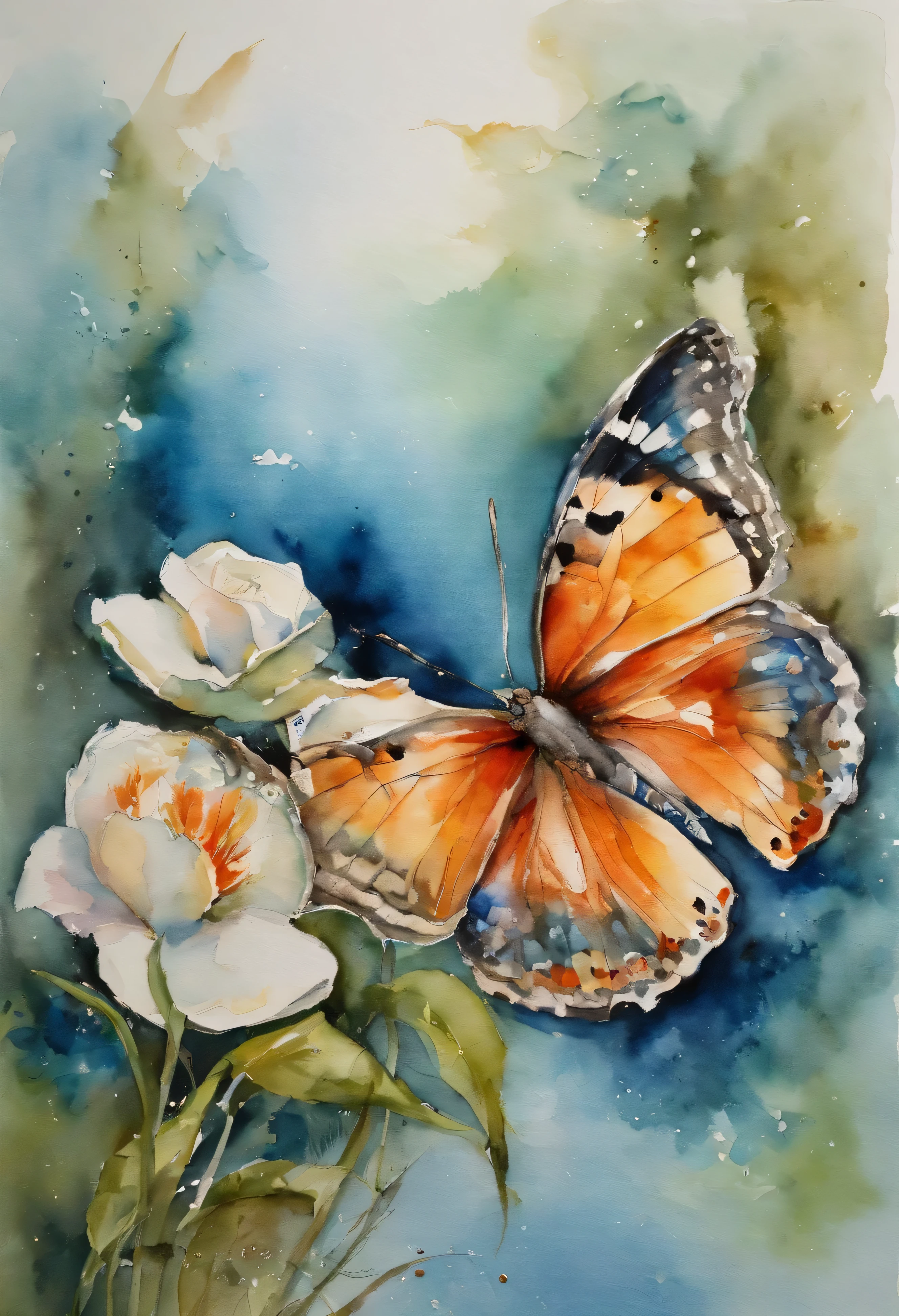 He sanctifies the wings of the water butterfly , Full of Mary Cassatt&#39;Precise strokes, The reverse watercolor technique creates an abstract and vivid representation, Watercolor reverse painting on handmade watercolor paper, - With 1:1 - in 5
