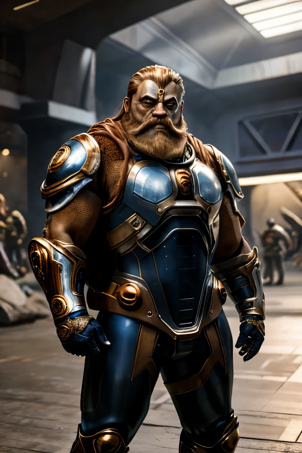 mythological dwarf face, rosto agressivo, pele cor cinza e ressecada, rosto cinza com rachaduras secas, complete the failed engineering suit. Traje espacial futurista, orelha pontuda, (A futuristic dwarf), vestido com uma armadura espacial (rosto a mostra, detailed dwarf face, robotic implant, tatuagem com tribais vermelhas), foco na parte de cima de seu corpo, dynamic lighting, with a futuristic weapon in his hands. Roupa cinzenta, with technology backpack, the environment is a mining asteroid. with machinery. Armadura completa, botas futuristas, peitoral futurista, embreiras futuristas, futuristic armbands, futuristic pants, , rosto descoberto e bastante detalhado, based on world of wacraft dwarf, rosto com cor mais cinza, rosto mais detalhado, the mix of a dwarf and an alien