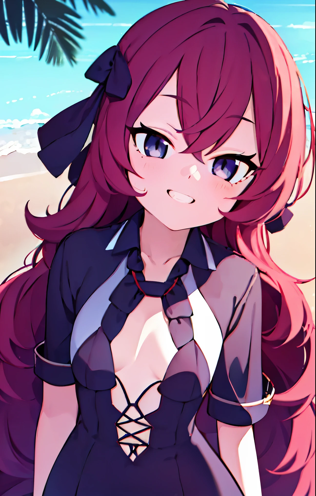 top quality, masterpiece, HD, 1 girl, beautiful and perfect face, 8k, Very detailed ,cute,Red hair,long hair,A bad smile,