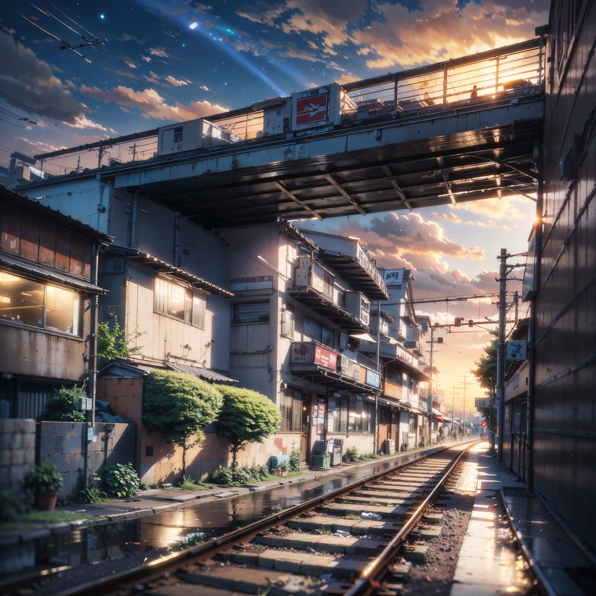 High quality masterpiece, landscape, anime train passing through bodies of water on tracks, bright starry sky. BREAK Romantic train, pixiv, concept art, lofi art style, reflection. by Makoto Shinkai, lofi art, Beautiful anime scene, BREAK Anime landscape, detailed scenery —width 672, in style of Makoto shinkai, style of Makoto shinkai, enhanced details, BREAK,Detailed,Realistic,4k highly detailed digital art,octane render, bioluminescent, BREAK 8K resolution concept art, realism,by Mappa studios,masterpiece,best quality,official art,illustration,ligne claire,(cool_color),perfect composition,absurdres, fantasy,focused,rule of thirds