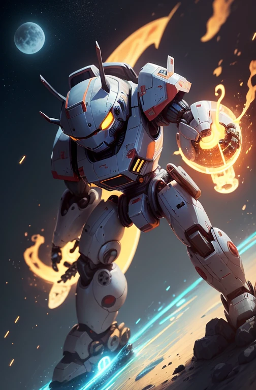 a cute mecha, happy robot cat, mecha, samurai armor,  no humans, bending, night cty, from above