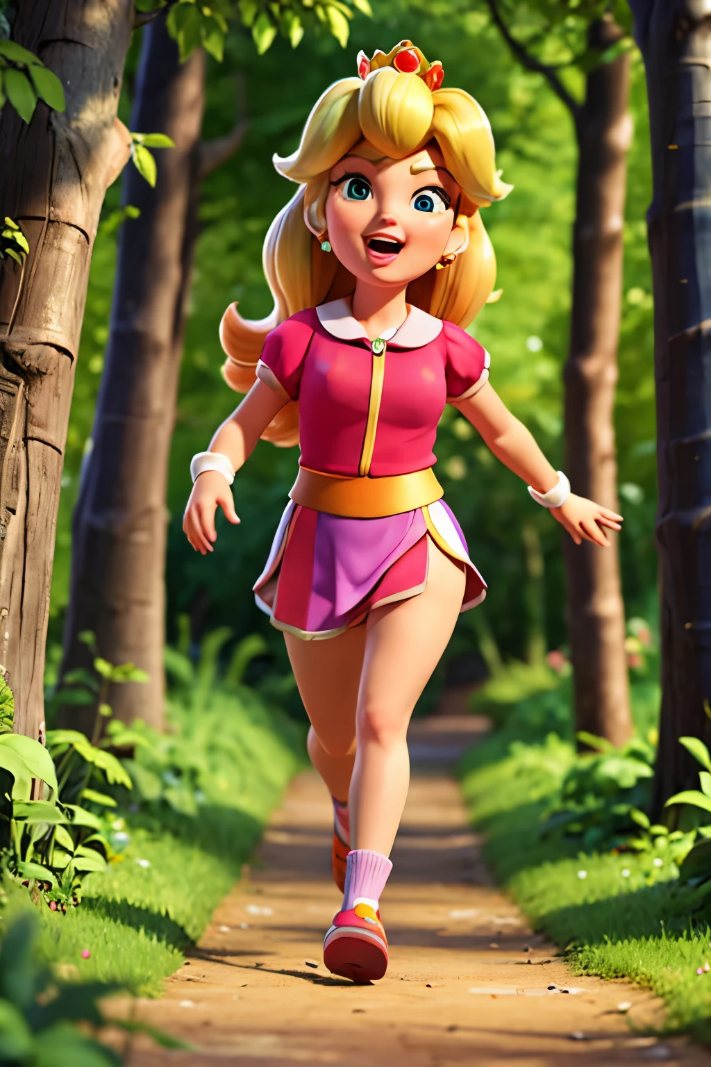 masterpiece, best quality, Princess peach running in the forest