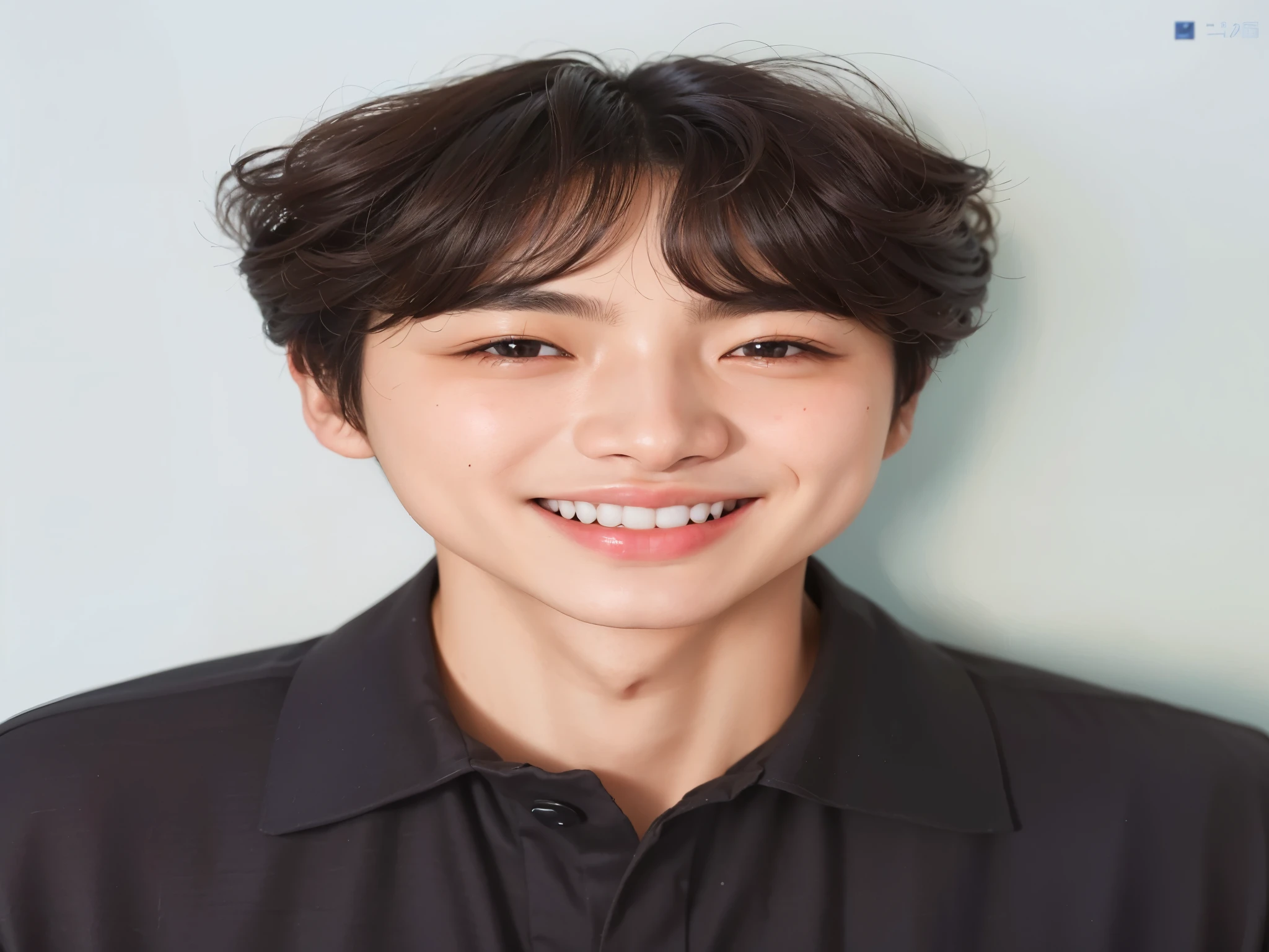 um close de uma pessoa com um sorriso em um fundo azul, Kim Doyoung, taejune kim, Jungkook, hyung tae, profile picture with headshot, Shin Jeongho, Yanjun Chengt, Jinyoung Shin, foto oficial, cai xukun, kpop idol portrait, fotografia de rosto, adorable and pale korean face, 1 / 4 shots to the head, Hong junho hyung