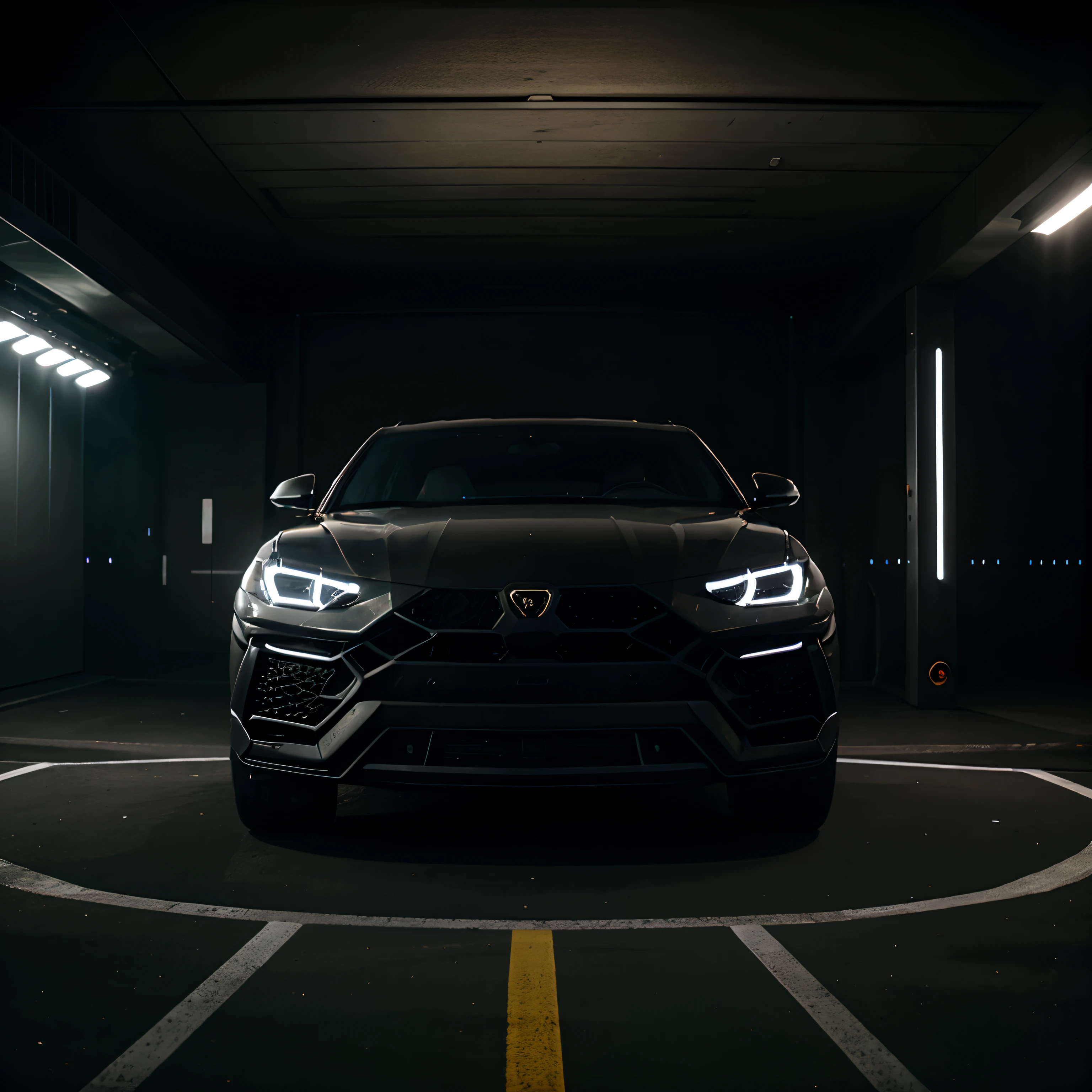 Front seat of Lamborghini urus at night with LED interior in Charlotte
