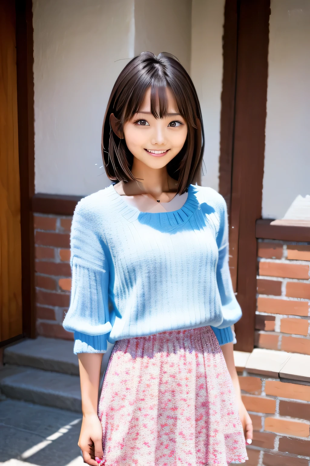idol costume、dancing, jumping, knit dress, mini skirt , Straight Long Hairstyles, bangs, lips、out makeup、short eyelashes、looking at the viewer、realistic、High resolution、debris flies, highest quality, 8K, Beautiful woman、In detail