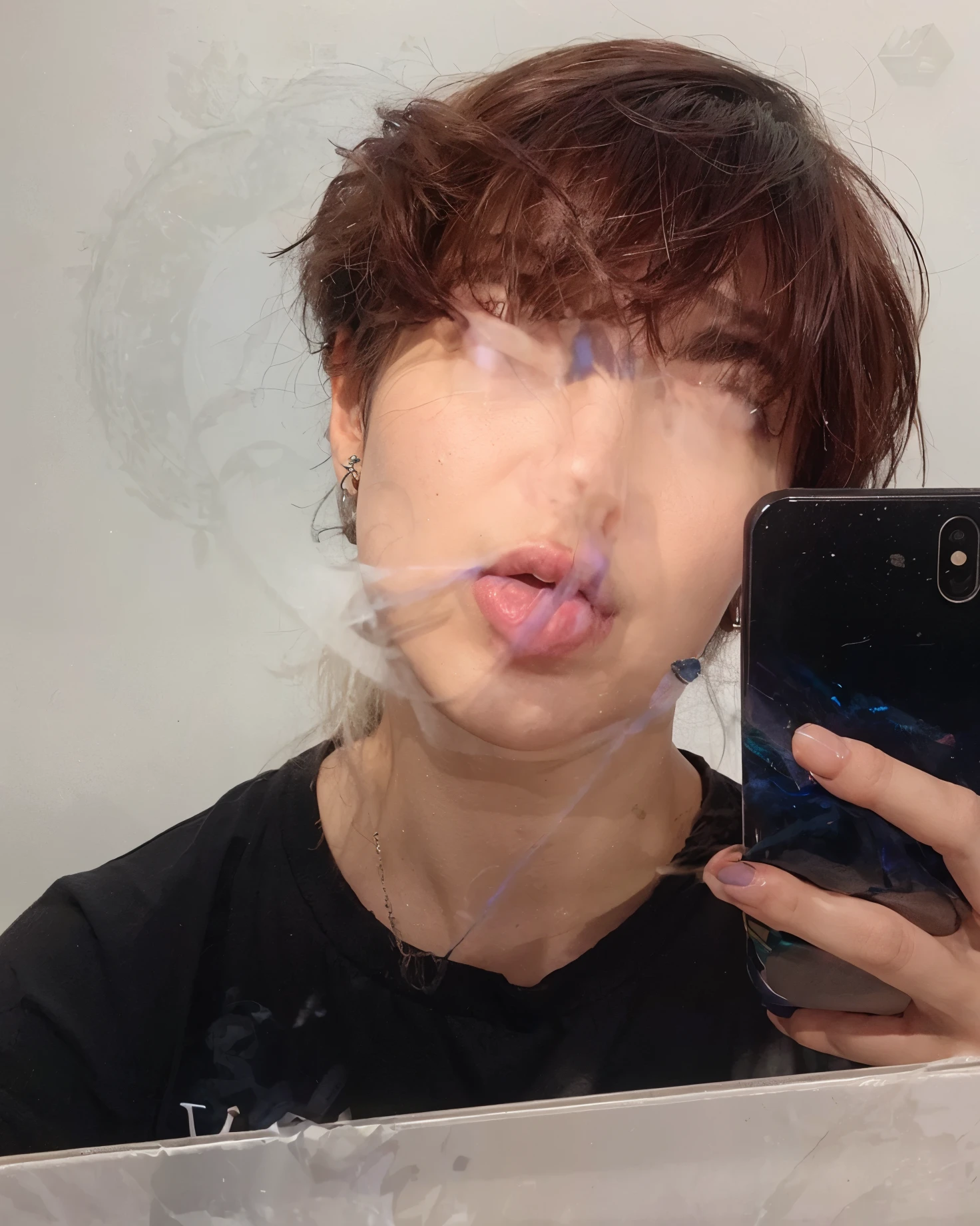 obra de arte, melhor qualidade, 1 garota, with long flowing Iridescente cabelo in shades of purple, azul, e verde, vestindo um elegante bodysuit preto, in a dramatic pose with one hand on his hip and the other holding a glow, magic crystal ball. no fundo, A whirlwind of light and energy adds to the mysterious and enchanting atmosphere of the scene. glow cabelo, multicolor cabelo