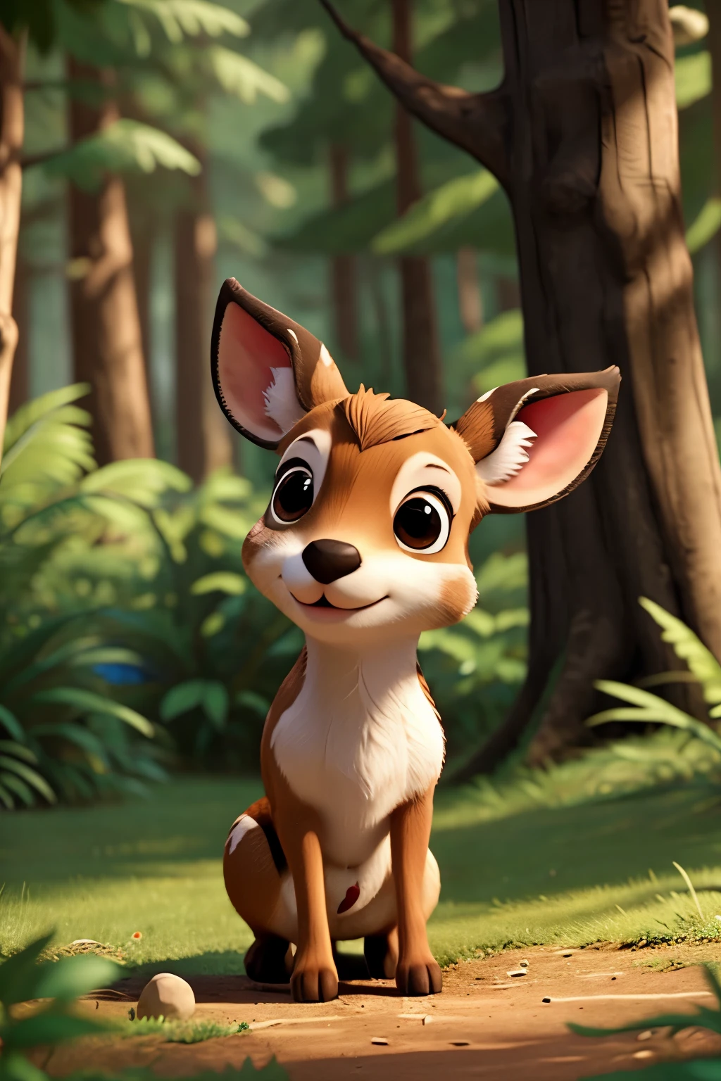 cute small deer playing in forrest digital art