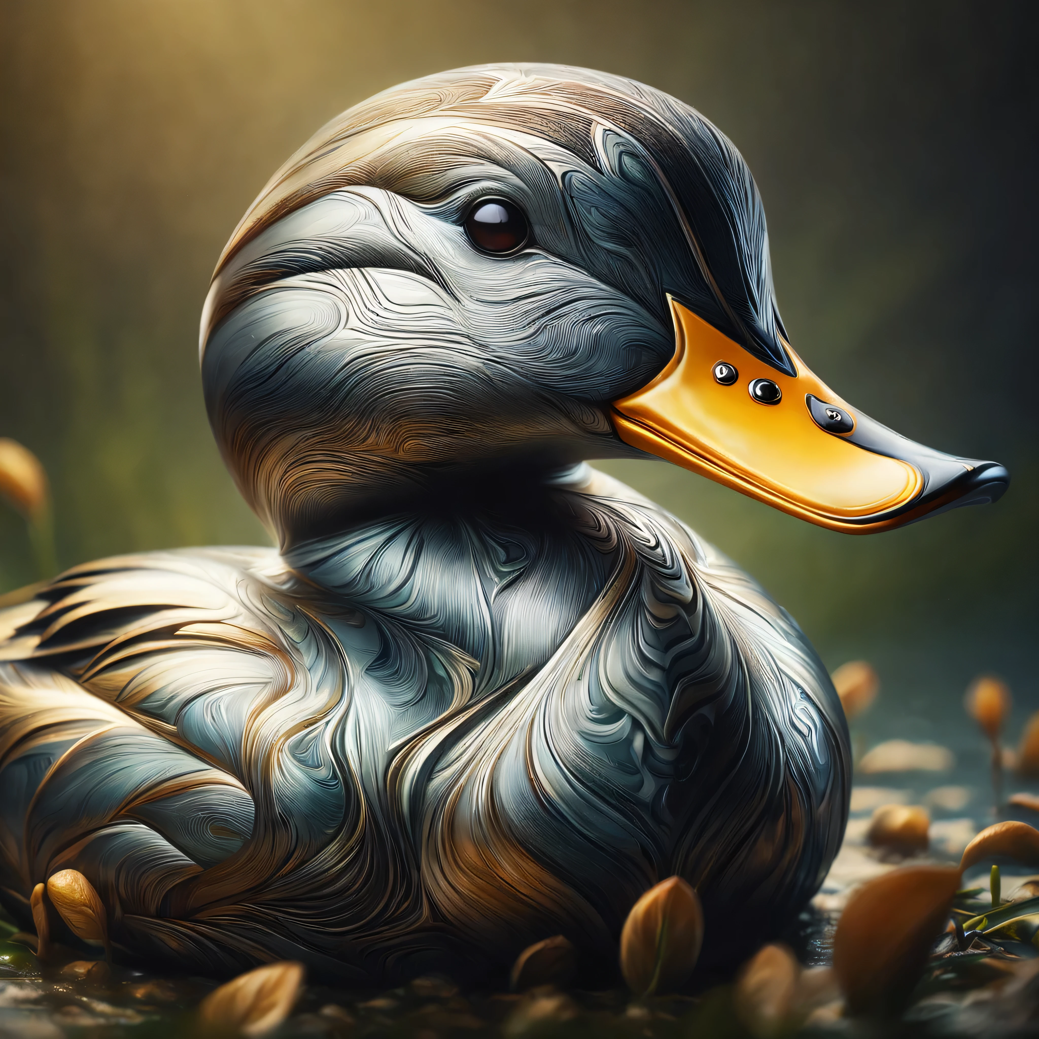  (d4m4scus style:1.3)  cute mallard duck, Golden ratio, full bodyesbian, Dramatic lighting, Cinematic, Portrait, Fine details, focus on raw textures highlighting beautiful detailing, tactile quality emphasized, dynamic interplay between light and shadow enhancing form, digital painting, ultra fine, highly detailed.