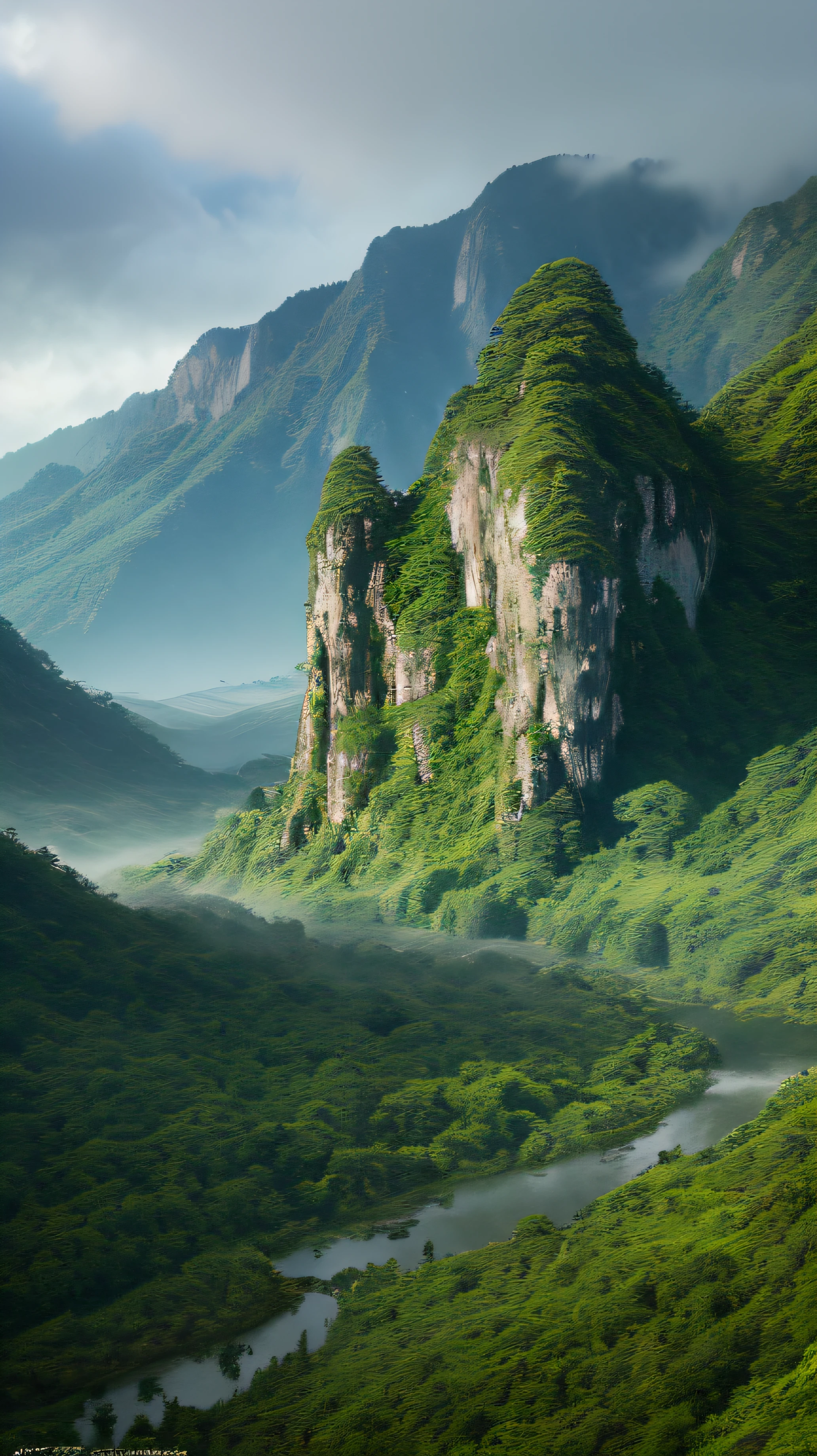 obra de arte, qualidade final, Papel de parede da unidade CG 8k, Super delicado, beautiful sky and clouds, Rica paisagem natural, Cliffs, Lagos e rios, Waterfalls and Flying Water, belas montanhas verdes, no trace of people, Excellent scenery, already won a photography contest, desfoque de fundo, profundidade total de campo, High dynamic HDR, true restoration, Intricado, detalhes extremos, Dramatic presentation, Apresentando perfeitamente o estilo da arte midjourney. --auto
