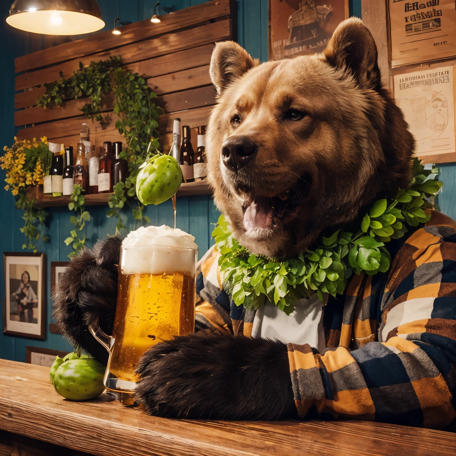 cinematic photo a stuffed animal having a beer in a pub <lora:Colargol1024:0.9> . 35mm photograph, film, bokeh, professional, 4k, highly detailed