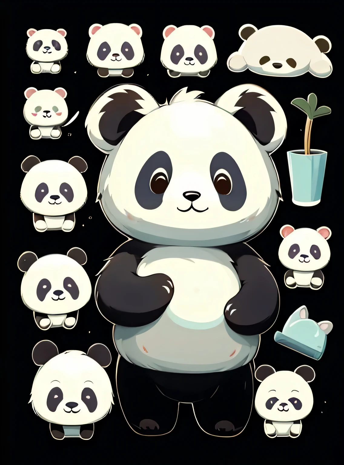 Cute giant panda head，figura de pau，telha，limpo e organizado，estilo minimalista，fachada，Fofo burro