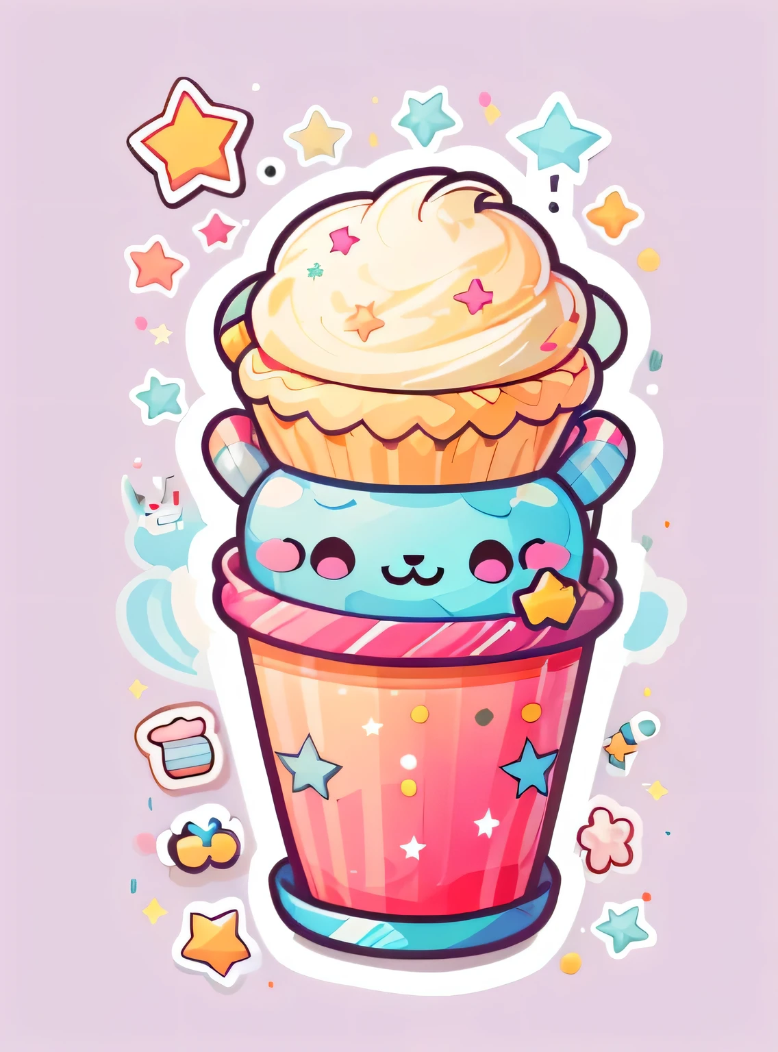 1 adesivo, adesivo, (Bonitinho, milkshake), estrelas, fundo rosa, sem fundo, fundo simples, minimum, Bonitinho, pequeno, cor pastel, estilo vetorial, sem gradiente,